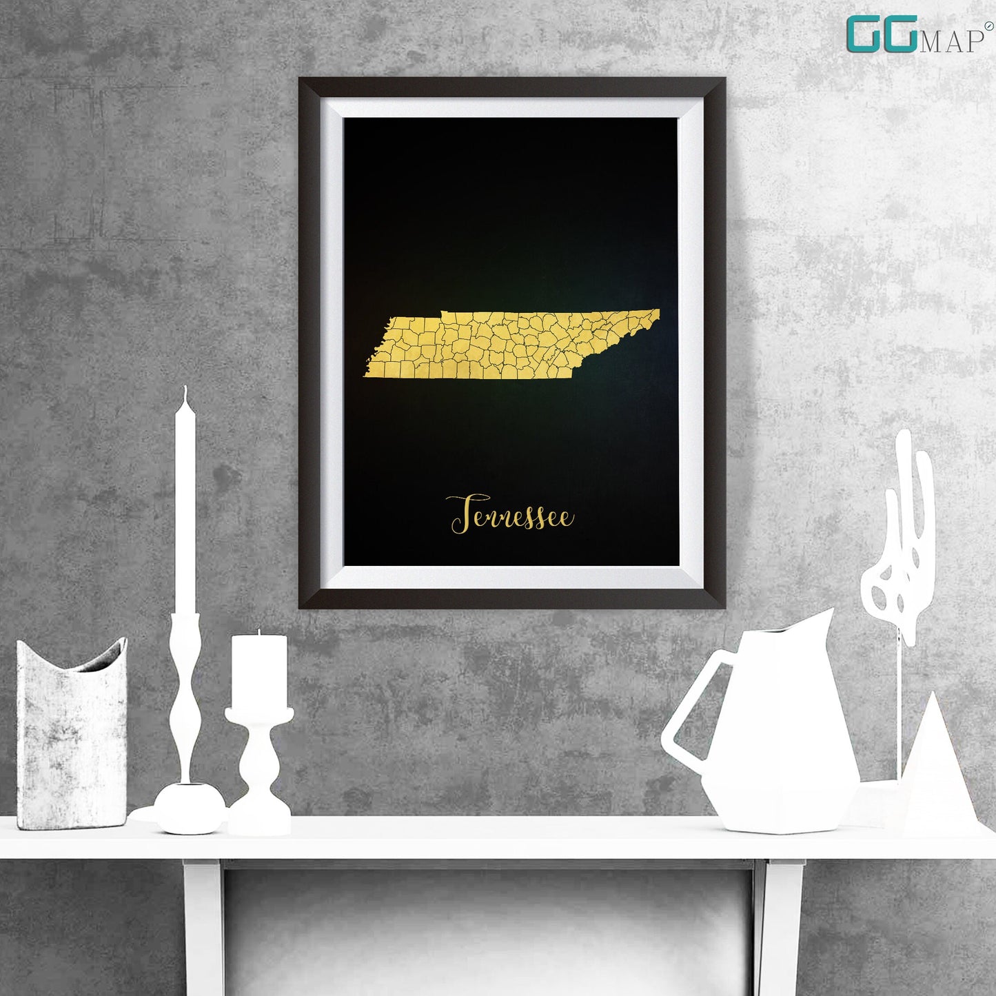 TENNESSEE map - Tennessee gold map - Travel poster - Home Decor - Wall decor - Office map - Tennessee gift - GeoGIS studio