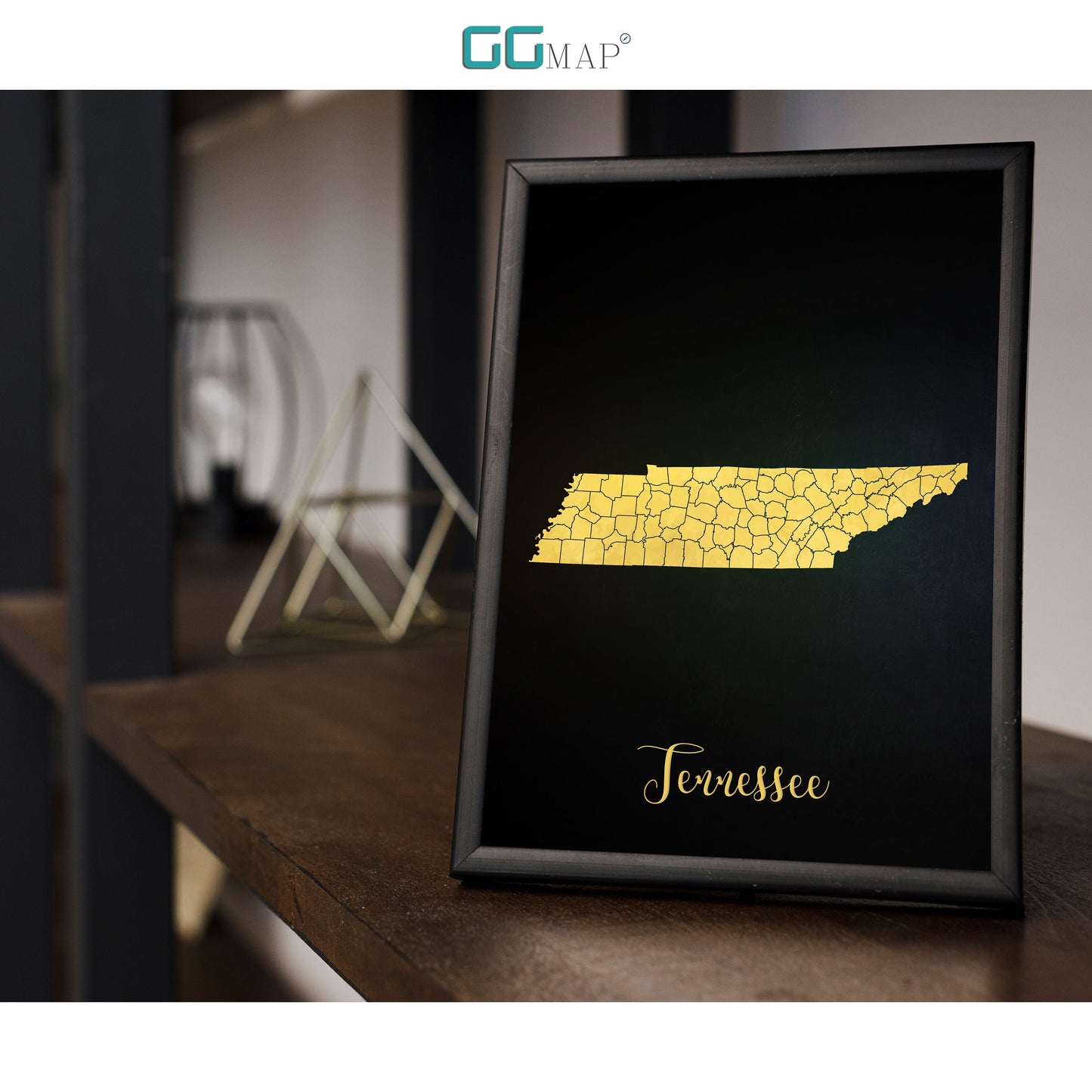 TENNESSEE map - Tennessee gold map - Travel poster - Home Decor - Wall decor - Office map - Tennessee gift - GeoGIS studio