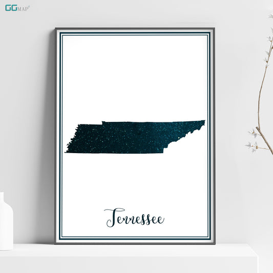 a poster of the state of tennessee on a shelf