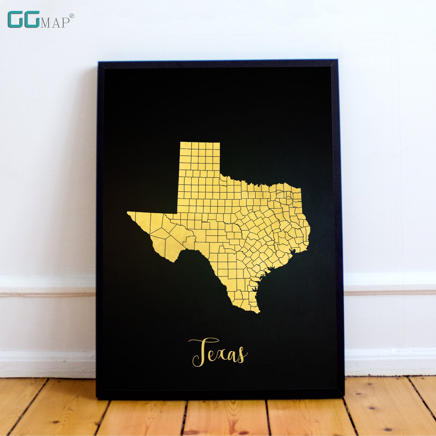 TEXAS map - Texas gold map - Travel poster - Home Decor - Wall decor - Office map - Texas gift - GeoGIS studio