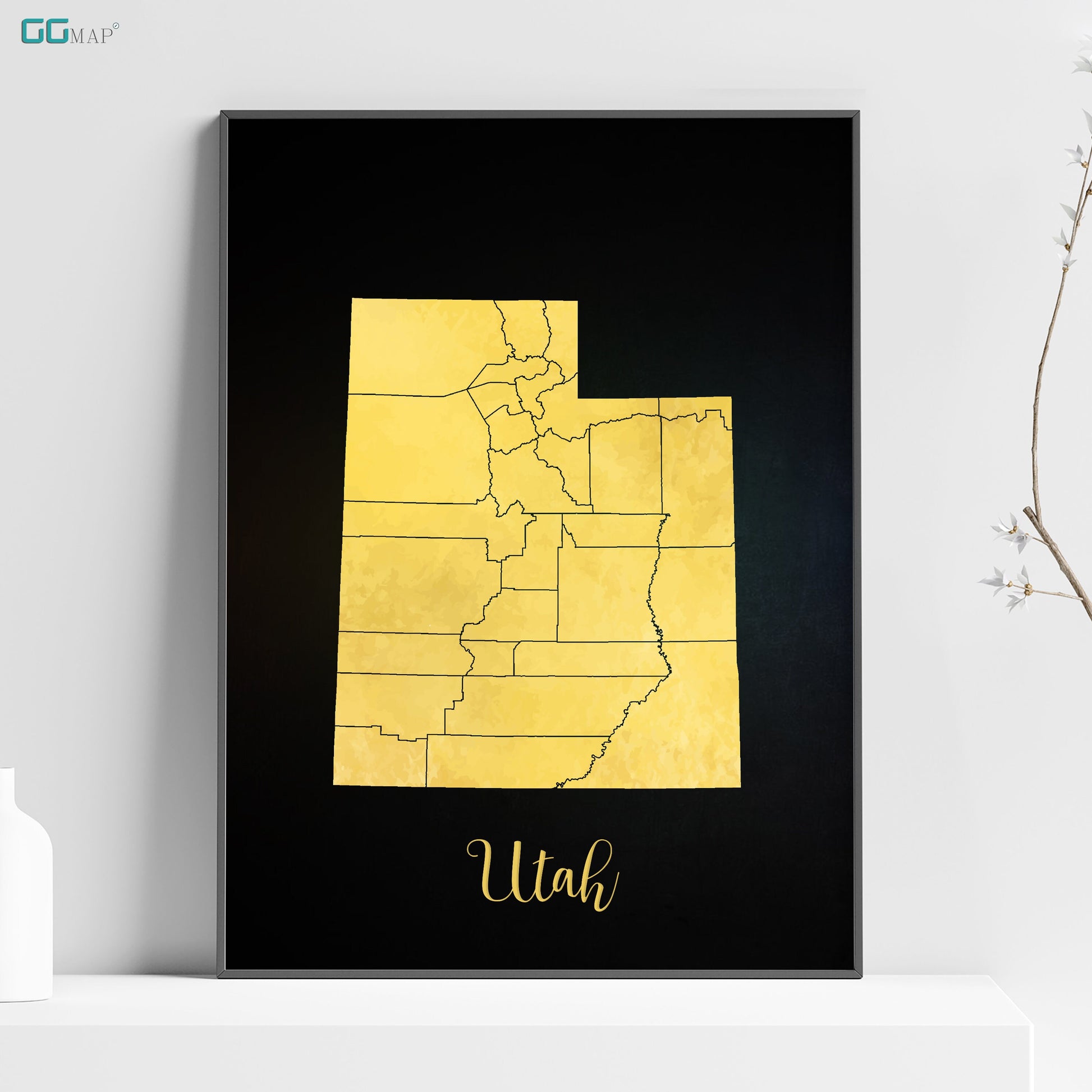 a black and yellow map of the state of utah