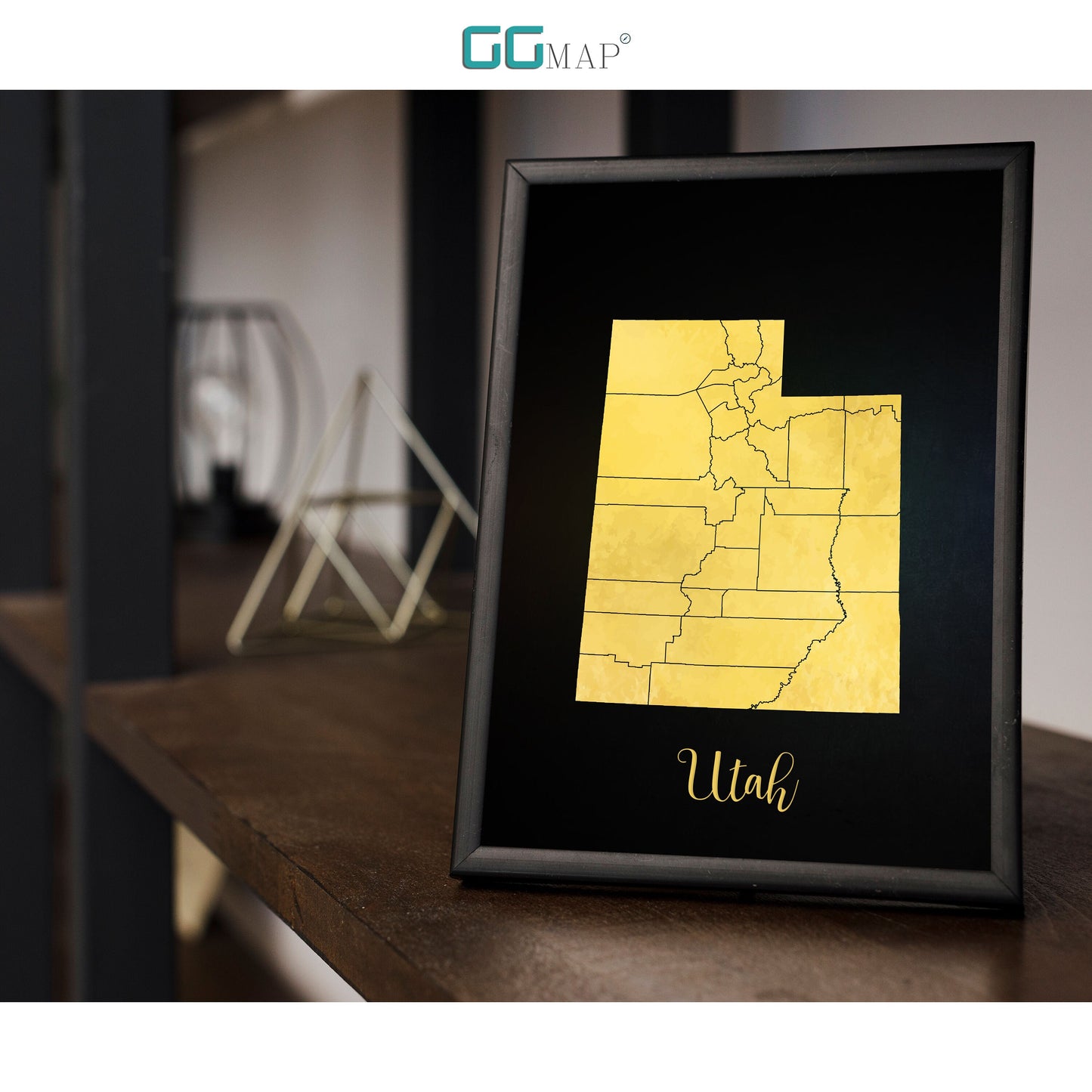 UTAH map - Utah gold map - Travel poster - Home Decor - Wall decor - Office map - Utah gift - GeoGIS studio