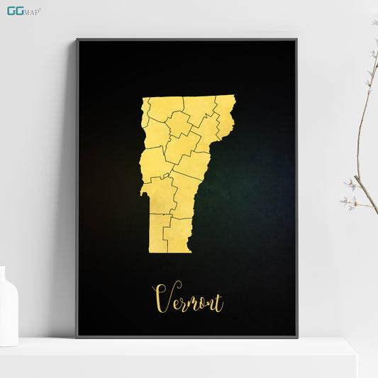 VERMONT map - Vermont gold map - Travel poster - Home Decor - Wall decor - Office map - Vermont gift - GeoGIS studio