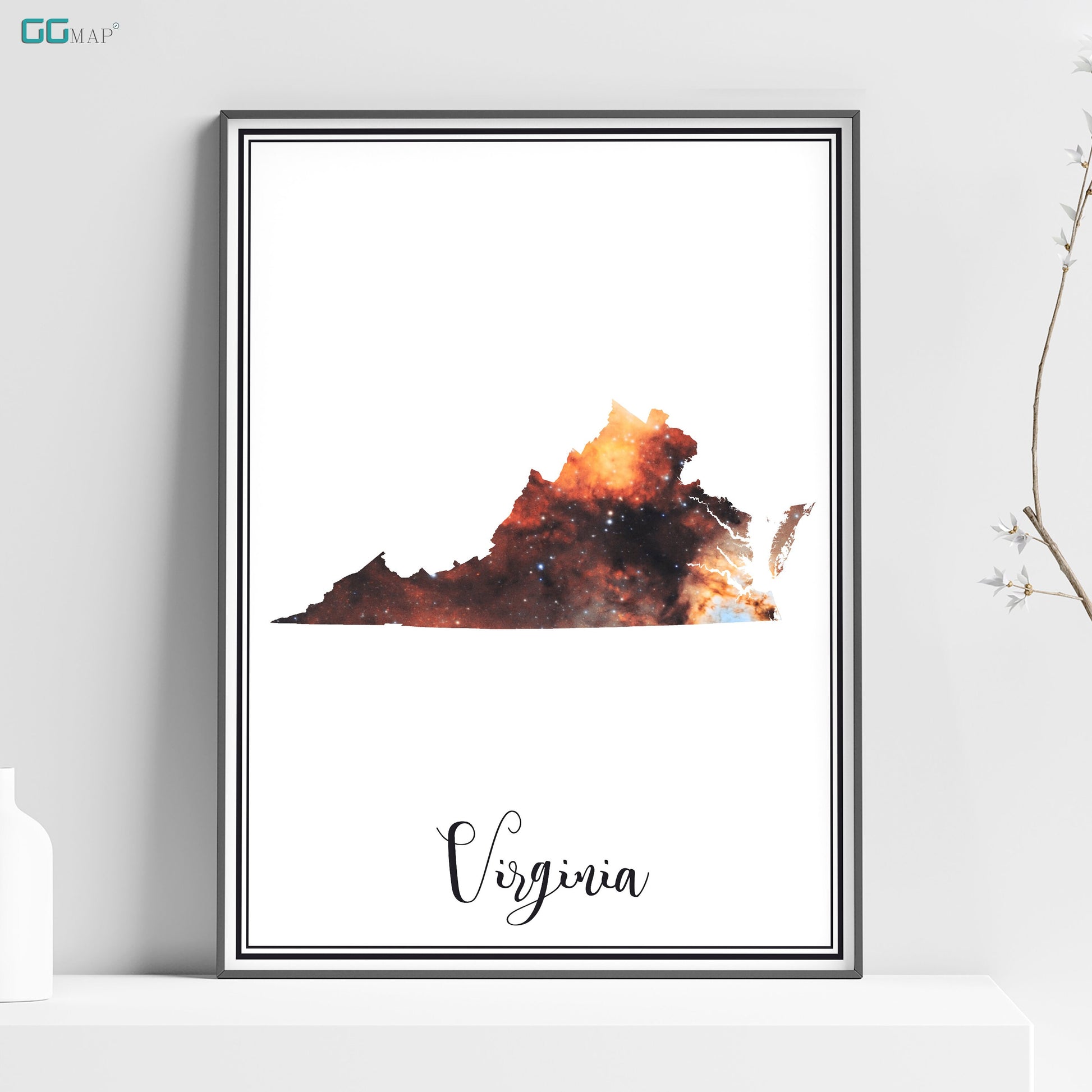 a watercolor map of the state of virginia