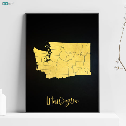 WASHINGTON map - Washington gold map - Travel poster - Home Decor - Wall decor - Office map - Washington gift - GeoGIS studio
