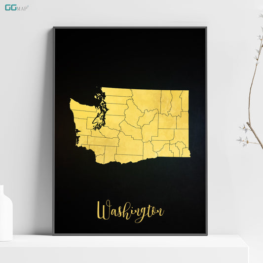 a black and yellow map of the state of washington