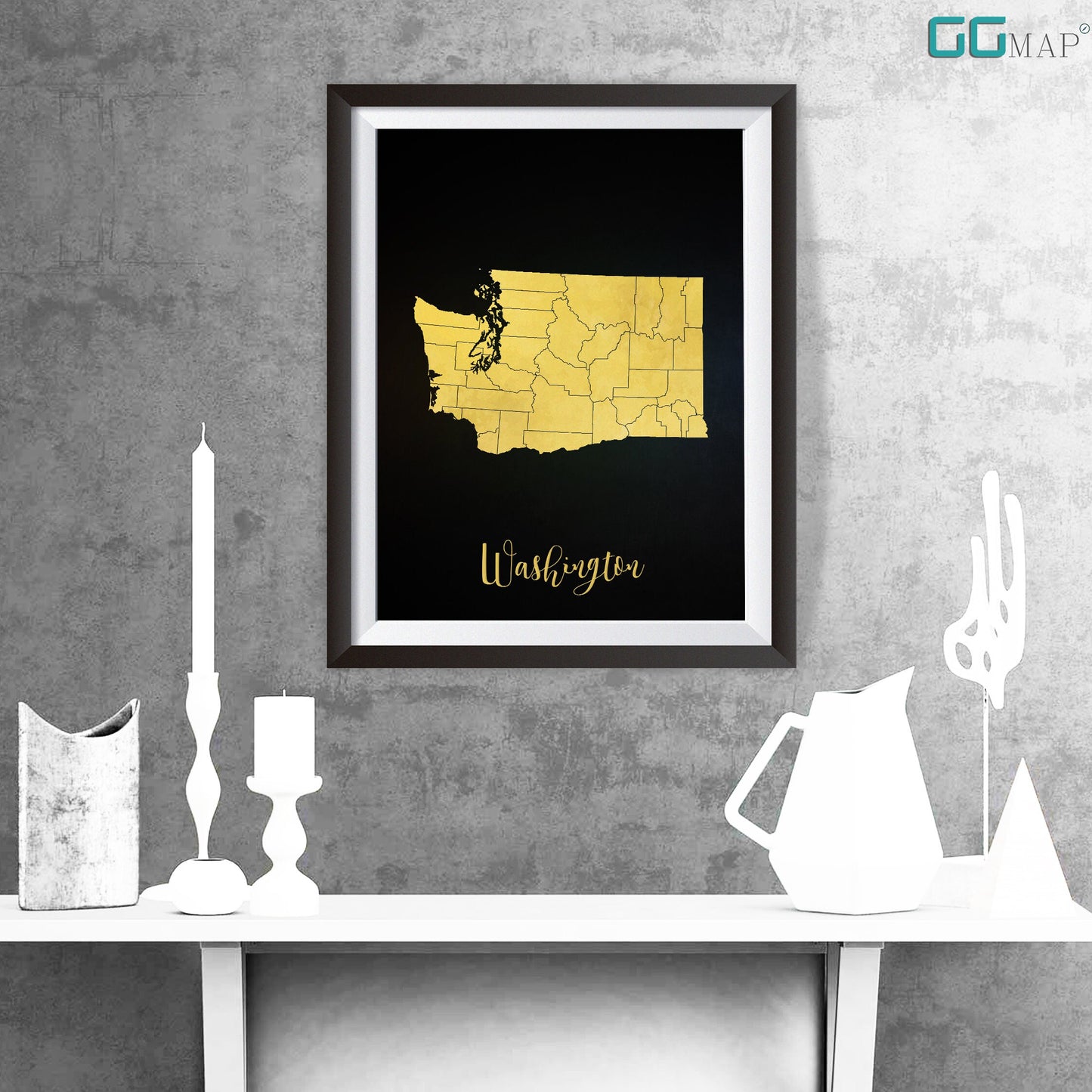 WASHINGTON map - Washington gold map - Travel poster - Home Decor - Wall decor - Office map - Washington gift - GeoGIS studio