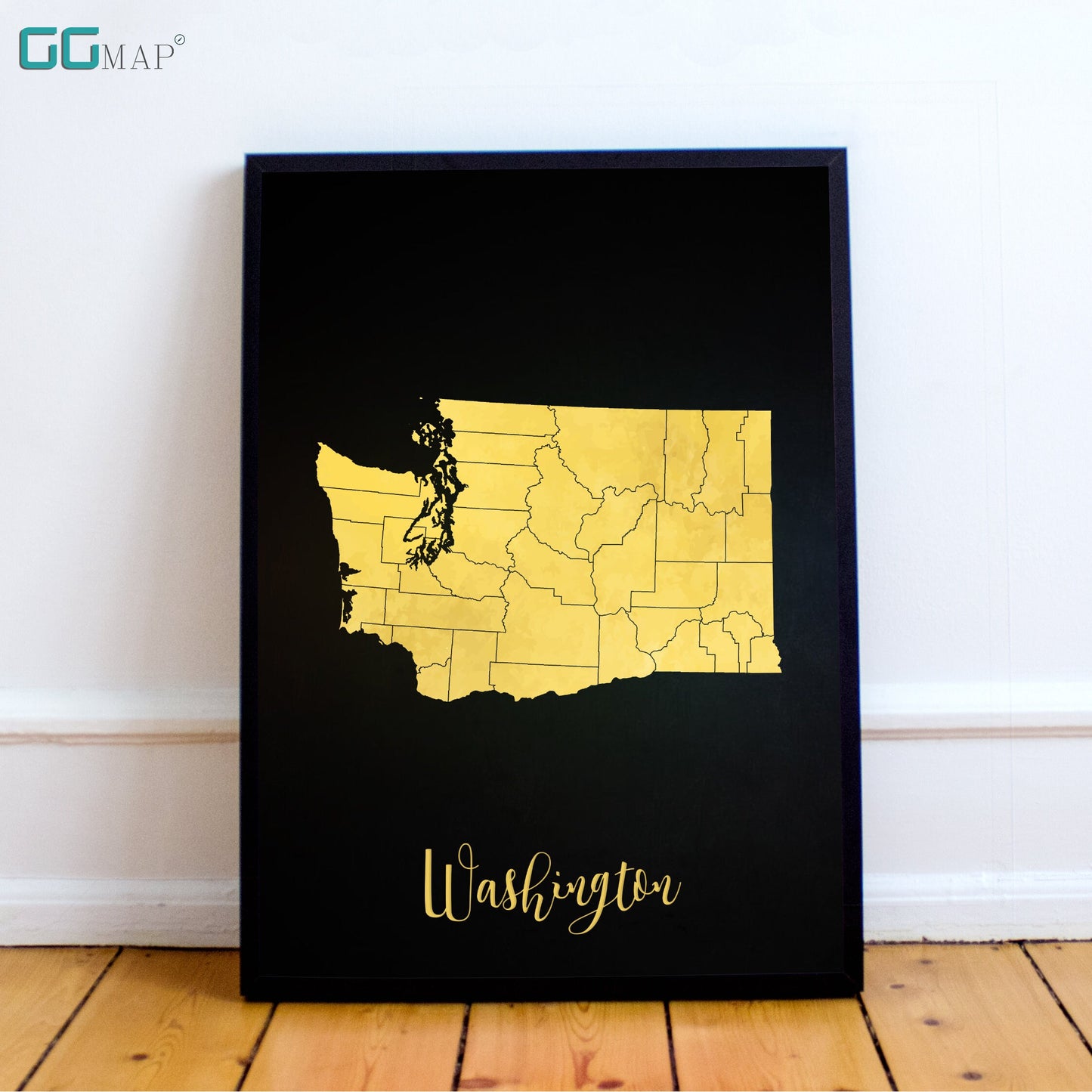 WASHINGTON map - Washington gold map - Travel poster - Home Decor - Wall decor - Office map - Washington gift - GeoGIS studio