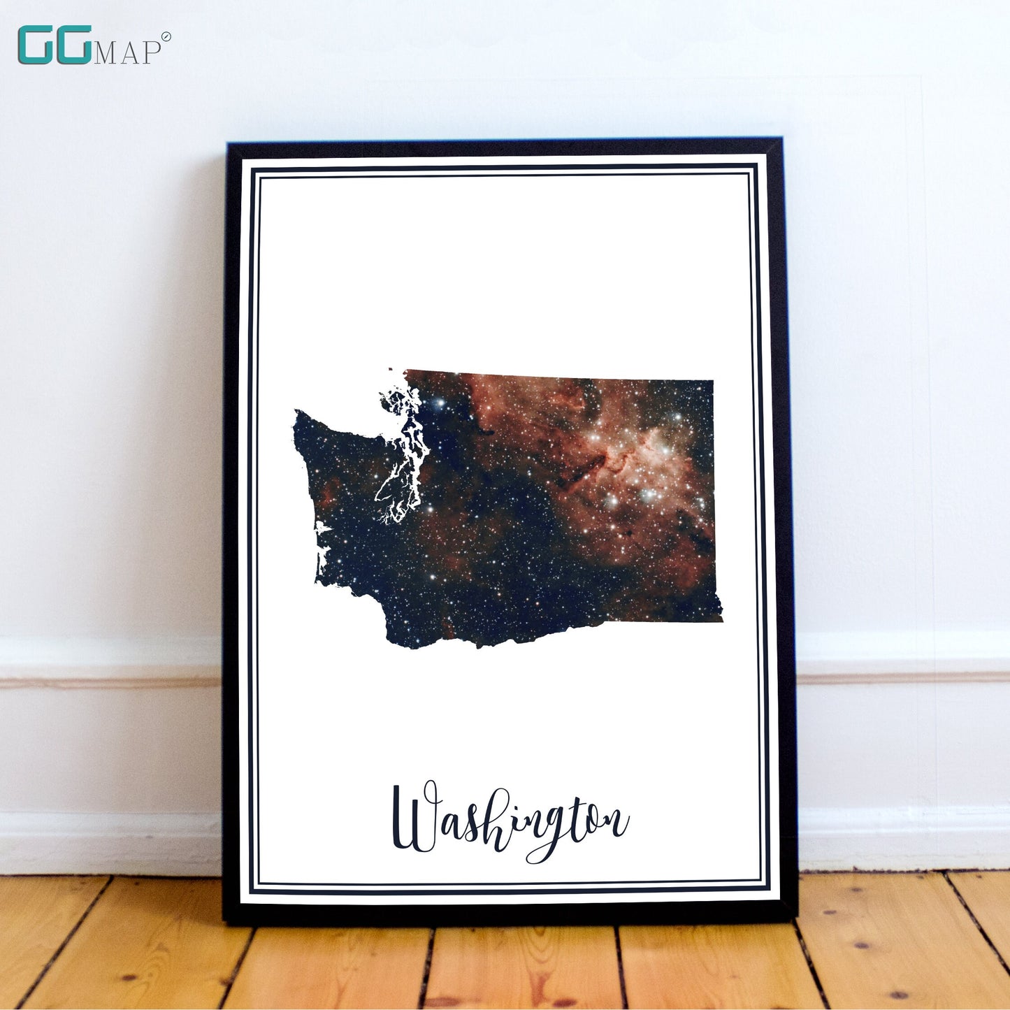 WASHINGTON map - Washington heart nebula map - Home Decor - Wall decor - Office map - Washington gift - GeoGIS studio