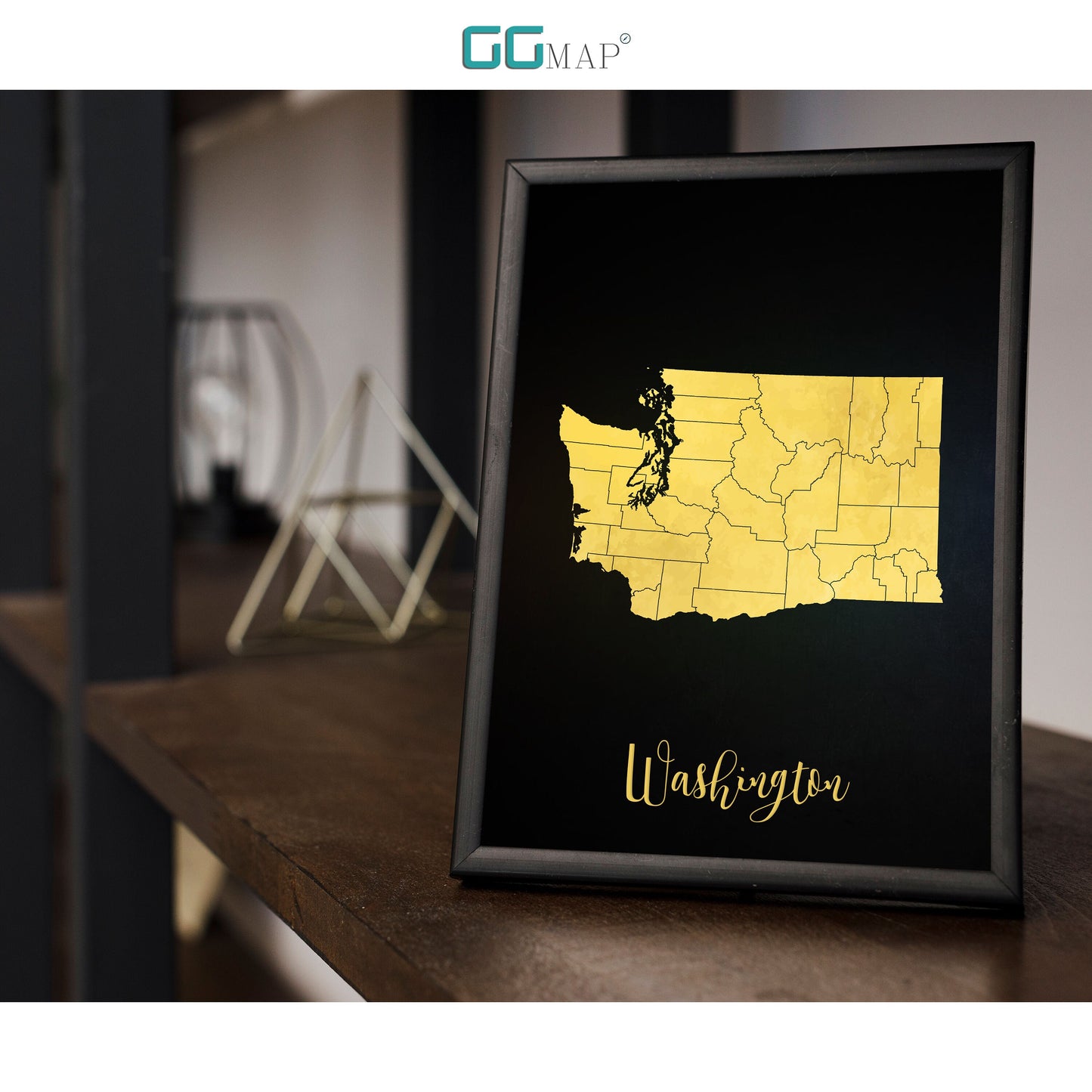 WASHINGTON map - Washington gold map - Travel poster - Home Decor - Wall decor - Office map - Washington gift - GeoGIS studio