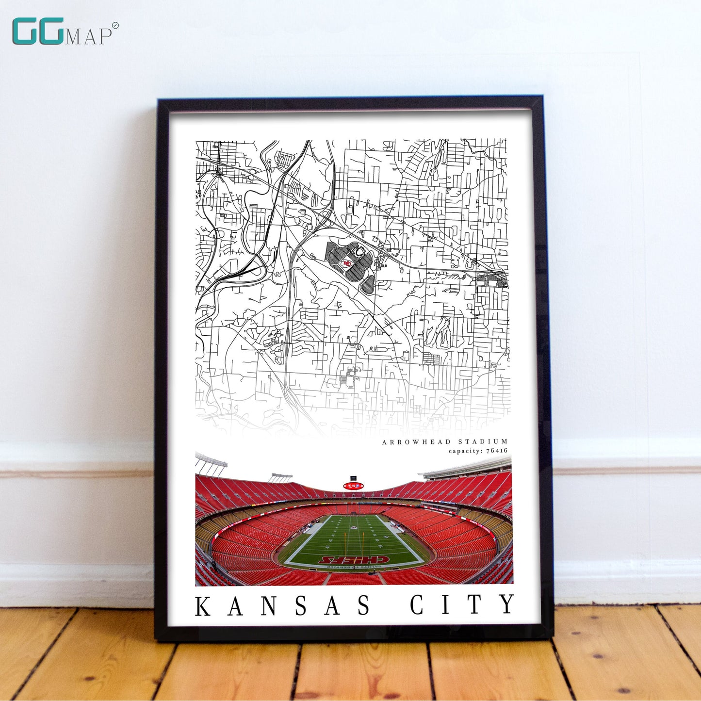 City map of KANSAS CITY - Arrowhead Stadium - Home Decor Kansas City - Kansas wall decor - Kansas Chiefs poster - Print map -