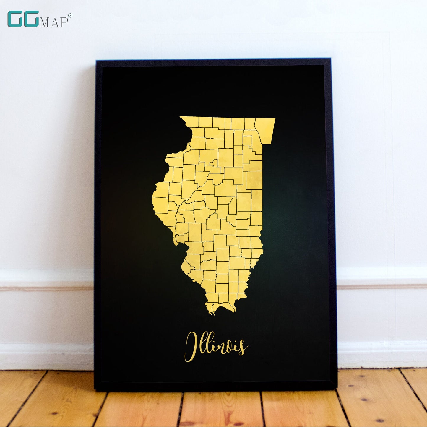 ILLINOIS map - Illinois gold map - Travel poster - Home Decor - Wall decor - Office map - Illinois gift - GeoGIS studio