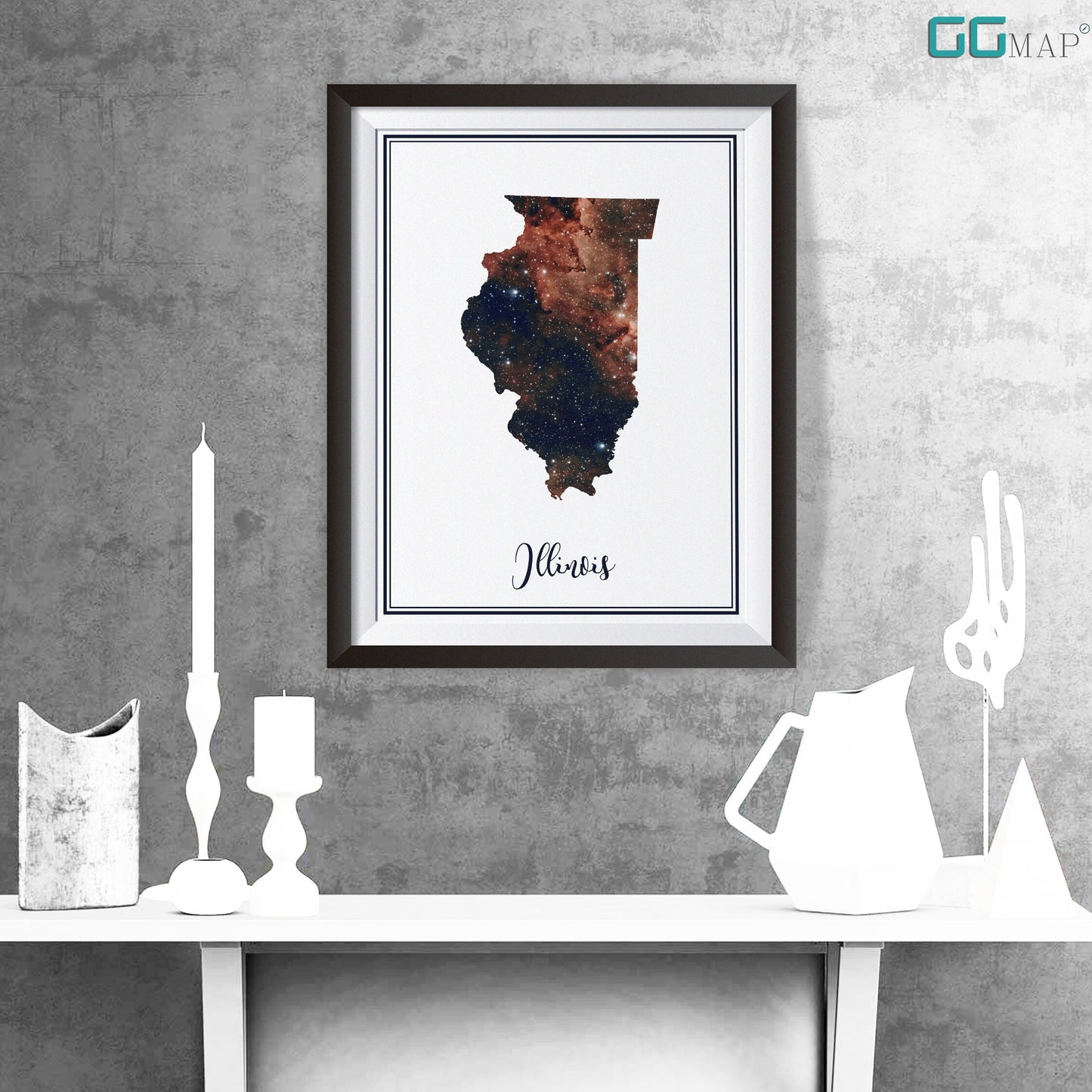 ILLINOIS map - Illinois heart nebula map - Home Decor - Wall decor - Office map - Illinois gift - GeoGIS studio