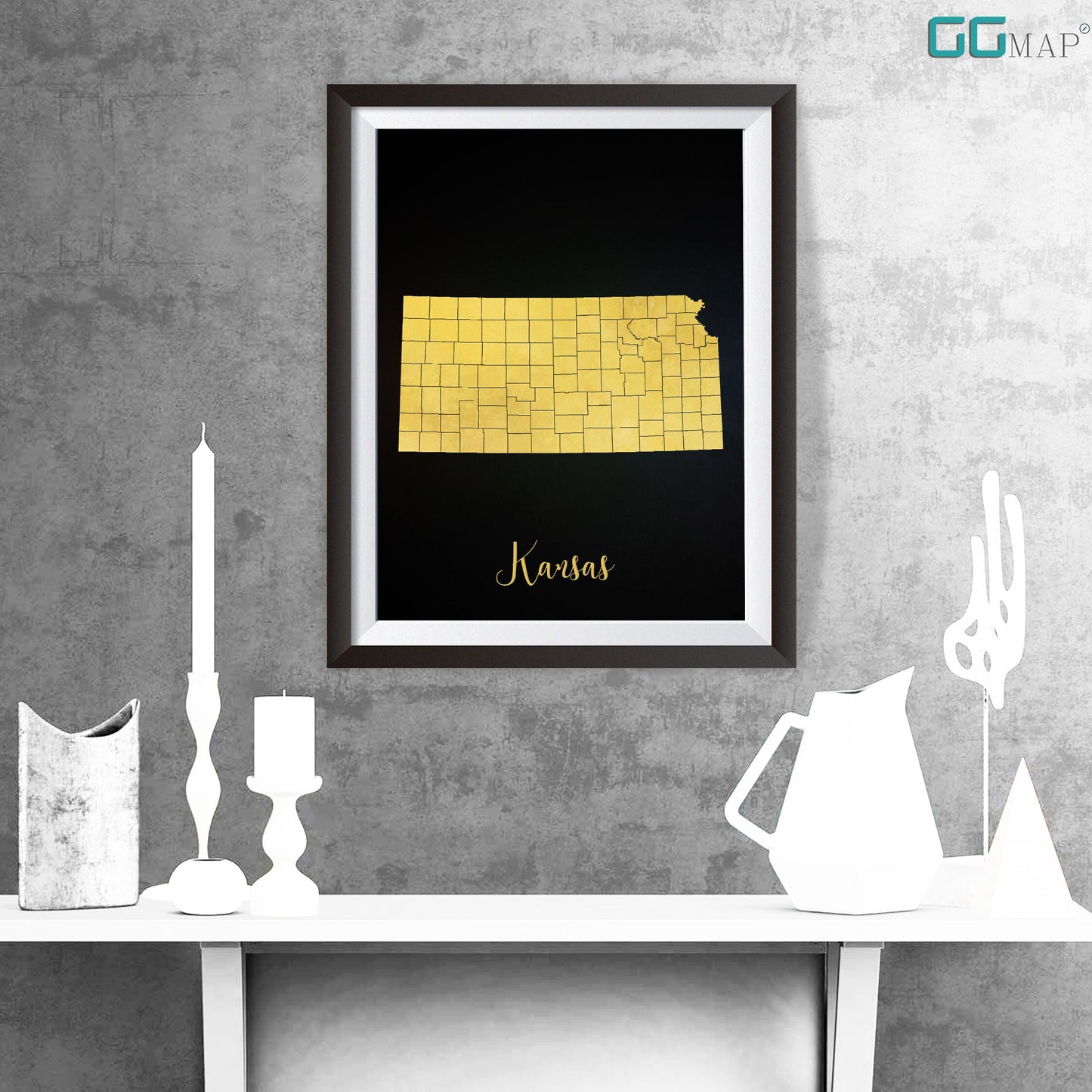 KANSAS map - Kansas gold map - Travel poster - Home Decor - Wall decor - Office map - Kansas gift - GeoGIS studio