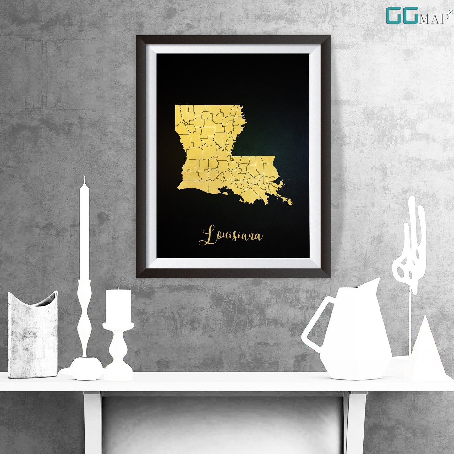 LOUISIANA map - Louisiana gold map - Travel poster - Home Decor - Wall decor - Office map - Louisiana gift - GeoGIS studio