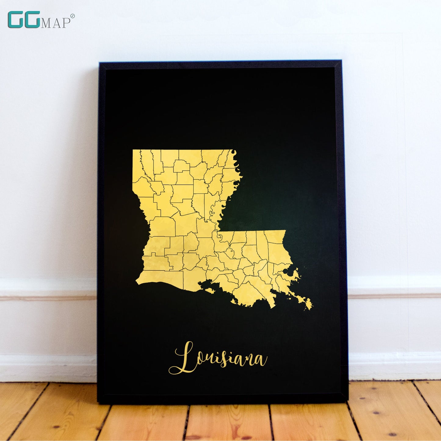 LOUISIANA map - Louisiana gold map - Travel poster - Home Decor - Wall decor - Office map - Louisiana gift - GeoGIS studio