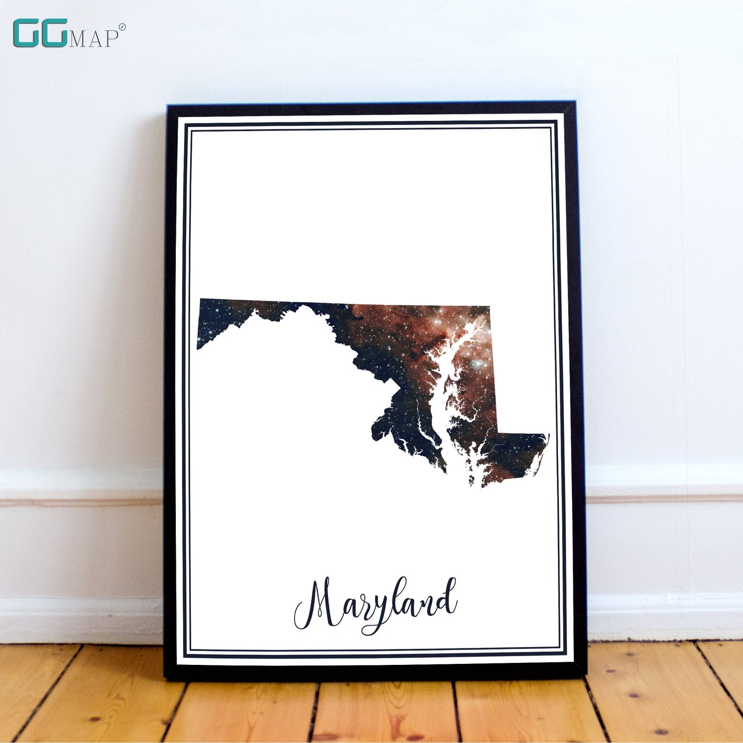 MARYLAND map - Maryland heart nebula map - Home Decor - Wall decor - Office map - Maryland gift - GeoGIS studio