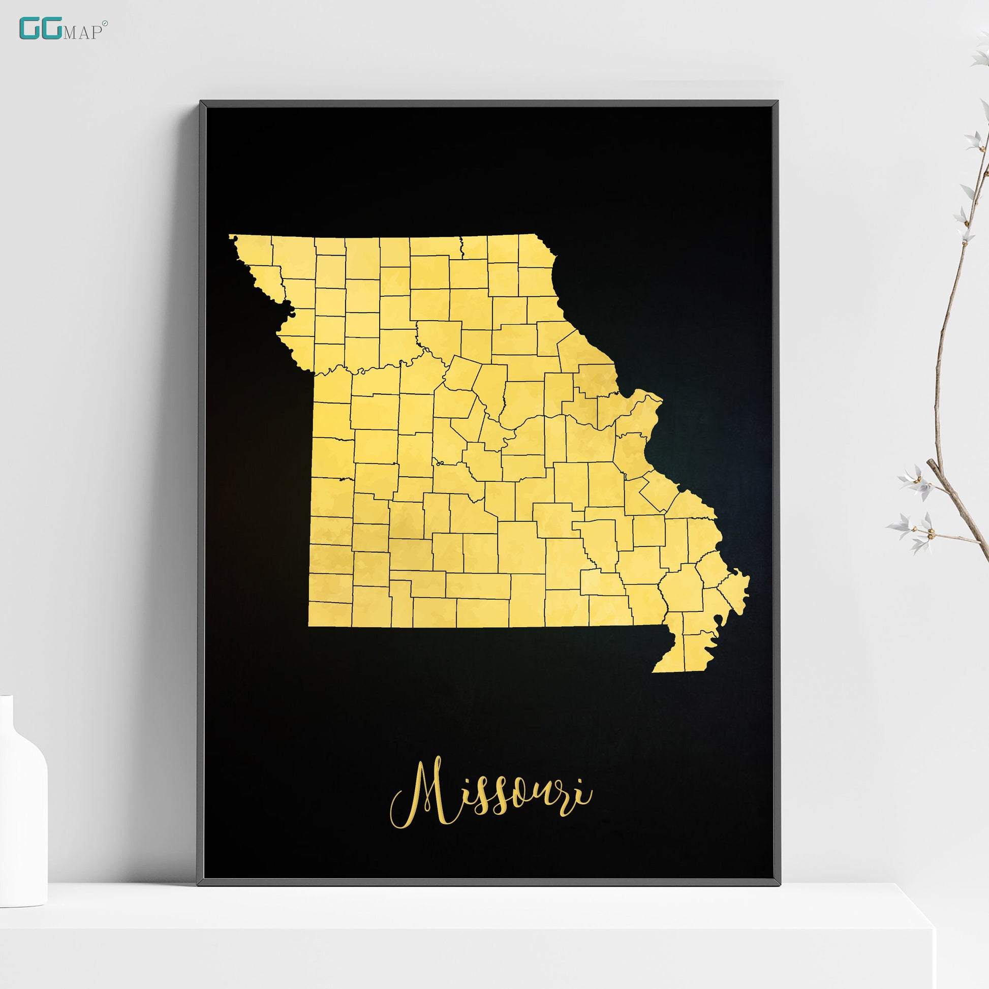 a black and yellow map of the state of mississippi