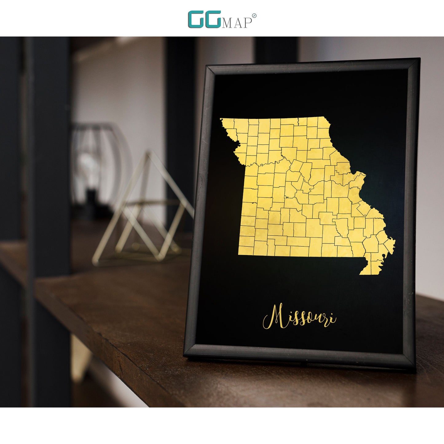 MISSOURI map - Missouri gold map - Travel poster - Home Decor - Wall decor - Office map - Missouri gift - GGmap - Missouri poster