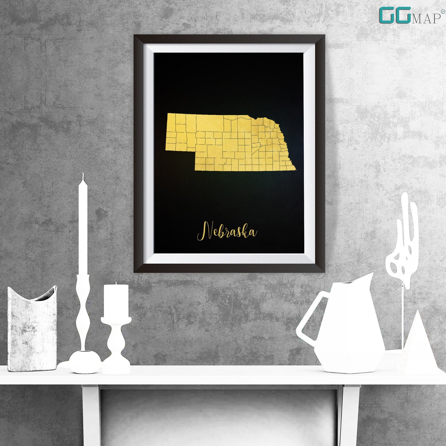 NEBRASKA map - Nebraska gold map - Travel poster - Home Decor - Wall decor - Office map - Nebraska gift - GGmap - Nebraska poster