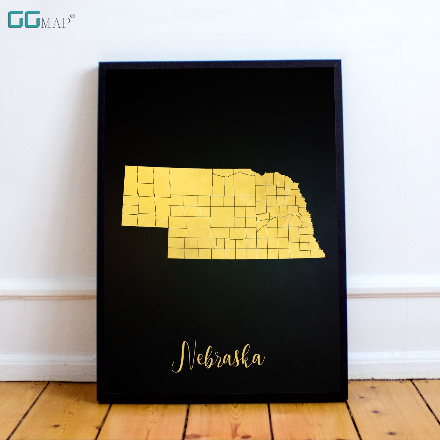 NEBRASKA map - Nebraska gold map - Travel poster - Home Decor - Wall decor - Office map - Nebraska gift - GGmap - Nebraska poster