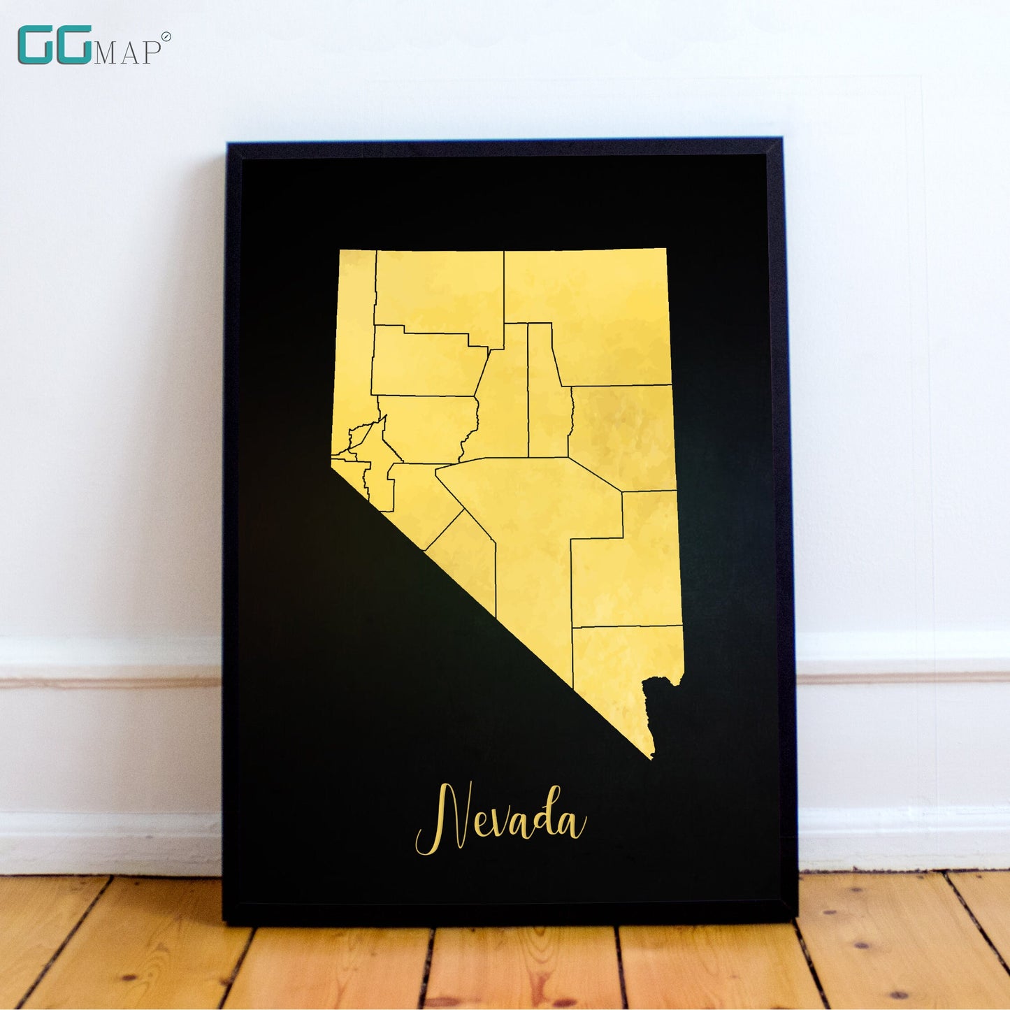 NEVADA map - Nevada gold map - Travel poster - Home Decor - Wall decor - Office map - Nevada gift - GGmap - Nevada poster