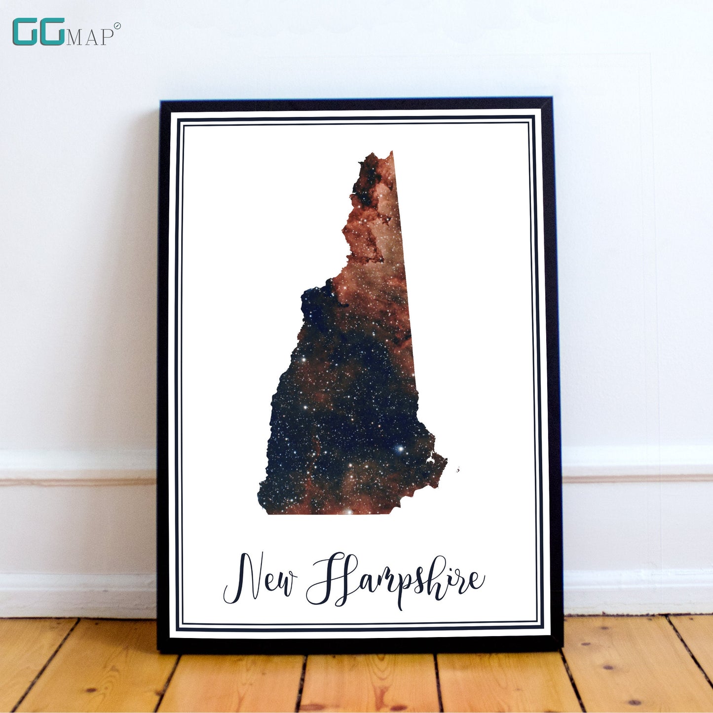 NEW HAMPSHIRE map - New Hampshire heart nebula map - Home Decor - Wall decor - Office map - New Hampshire gift - GeoGIS studio