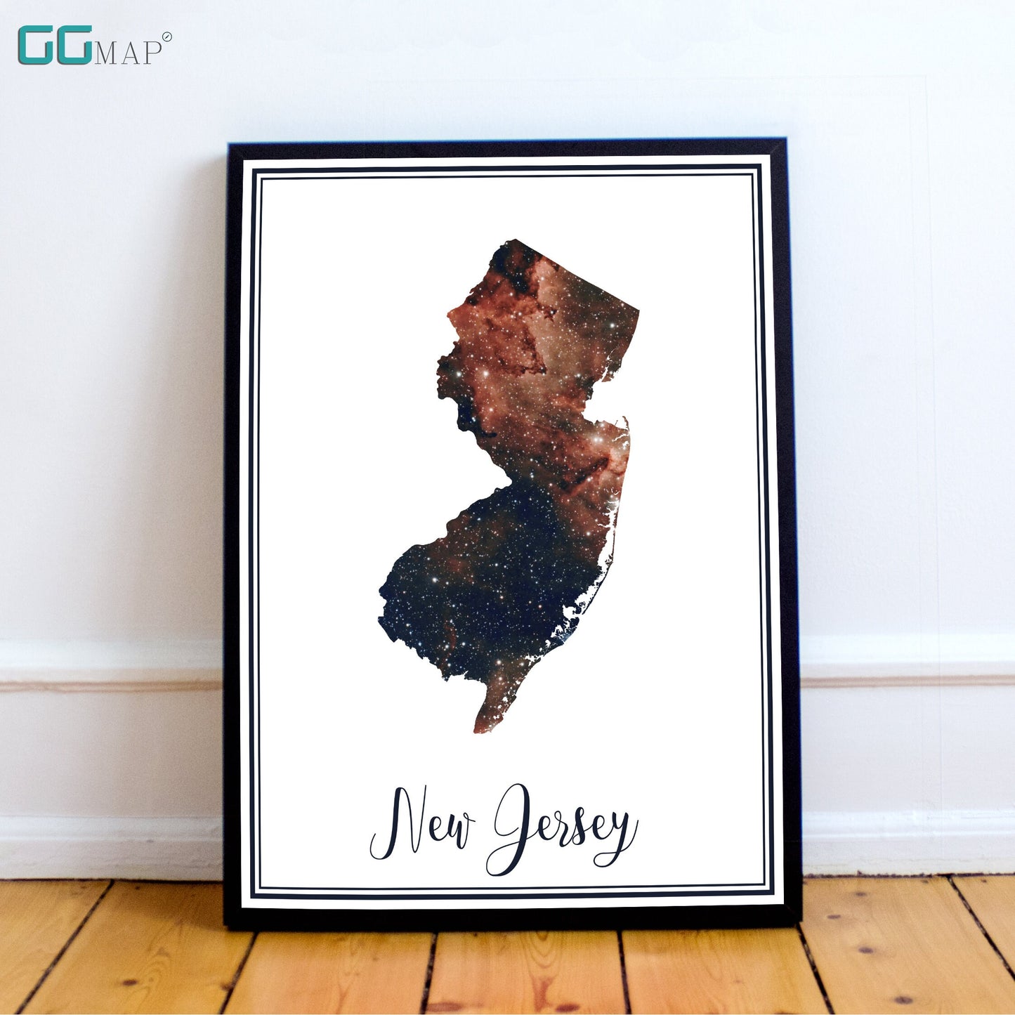 NEW JERSEY map - New Jersey heart nebula map - Home Decor - Wall decor - Office map - New Jersey gift - GeoGIS studio