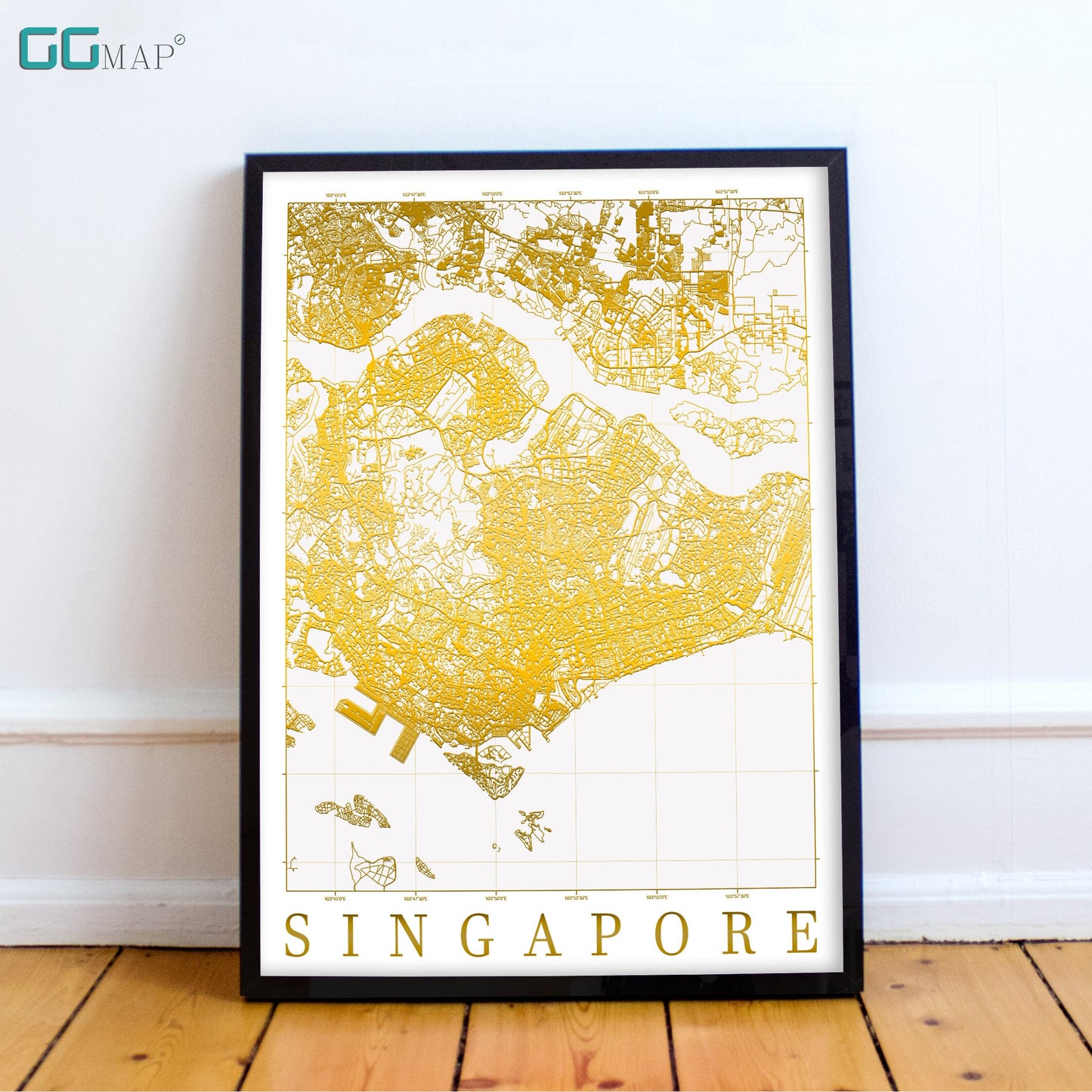 City map of SINGAPORE - Singapore White Gold map - Home Decor - Travel map - Print map - Singapore map - Map art - Malaysia - GGMap