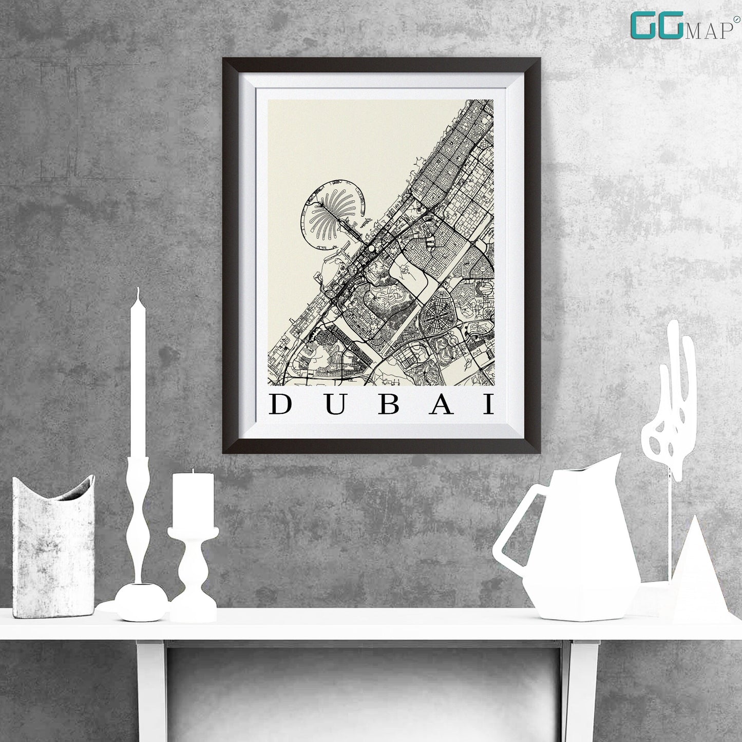 City map of DUBAI - Dubai Open white map - Home Decor - Travel map - Print map - Dubai map - Map art - United Arab Emirates - GGMap