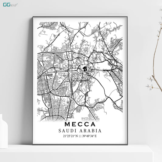 a black and white poster of a city map mecca