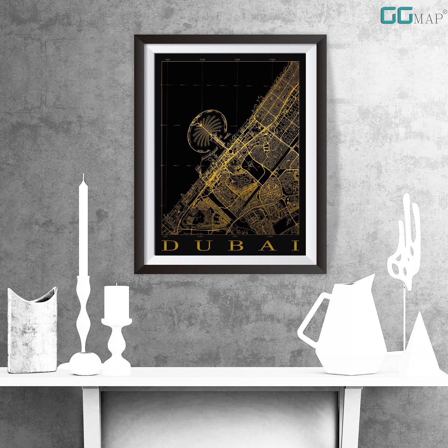 City map of DUBAI - Dubai Black Gold map - Home Decor - Travel map - Print map - Dubai map - Map art - United Arab Emirates - GGMap