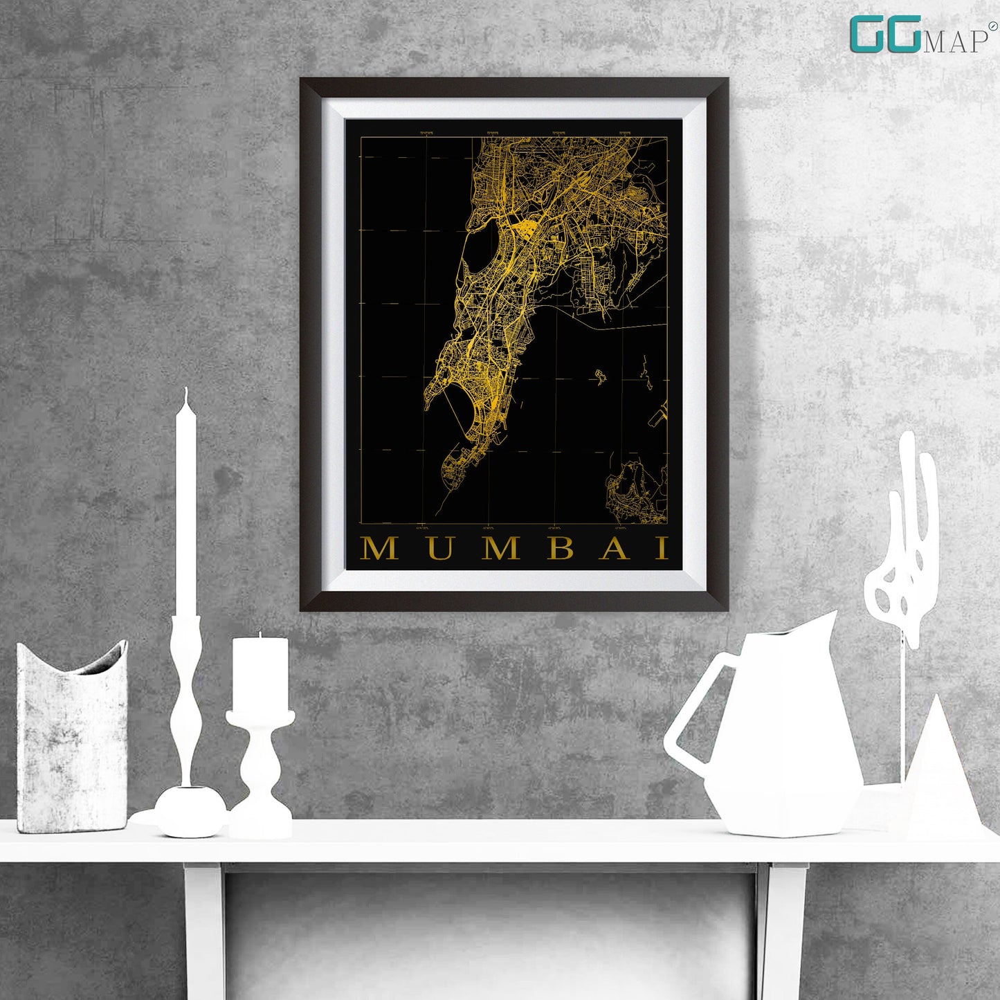 City map of MUMBAI - Mumbai Black Gold map - Home Decor - Travel map - Print map - Mumbai map - Map art - India - GGMap