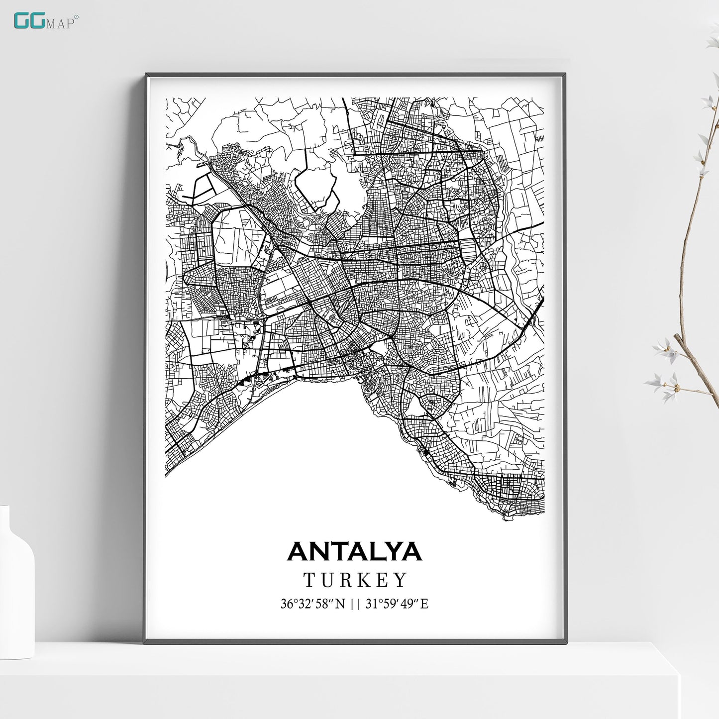 a black and white map of the city of antaly turkey