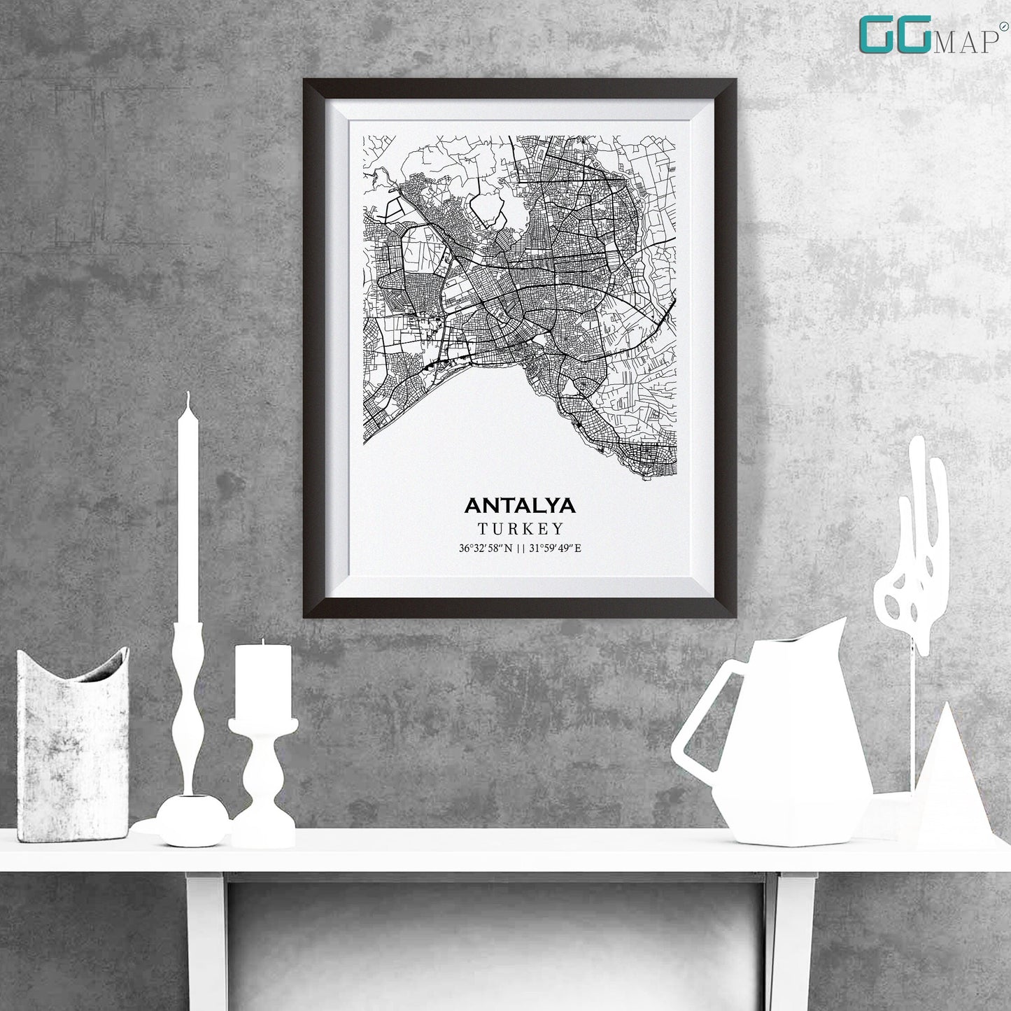 City map of ANTALYA - Antalya Classic map - Home Decor - Travel map - Print map - Antalya map - Map art - Turkey -