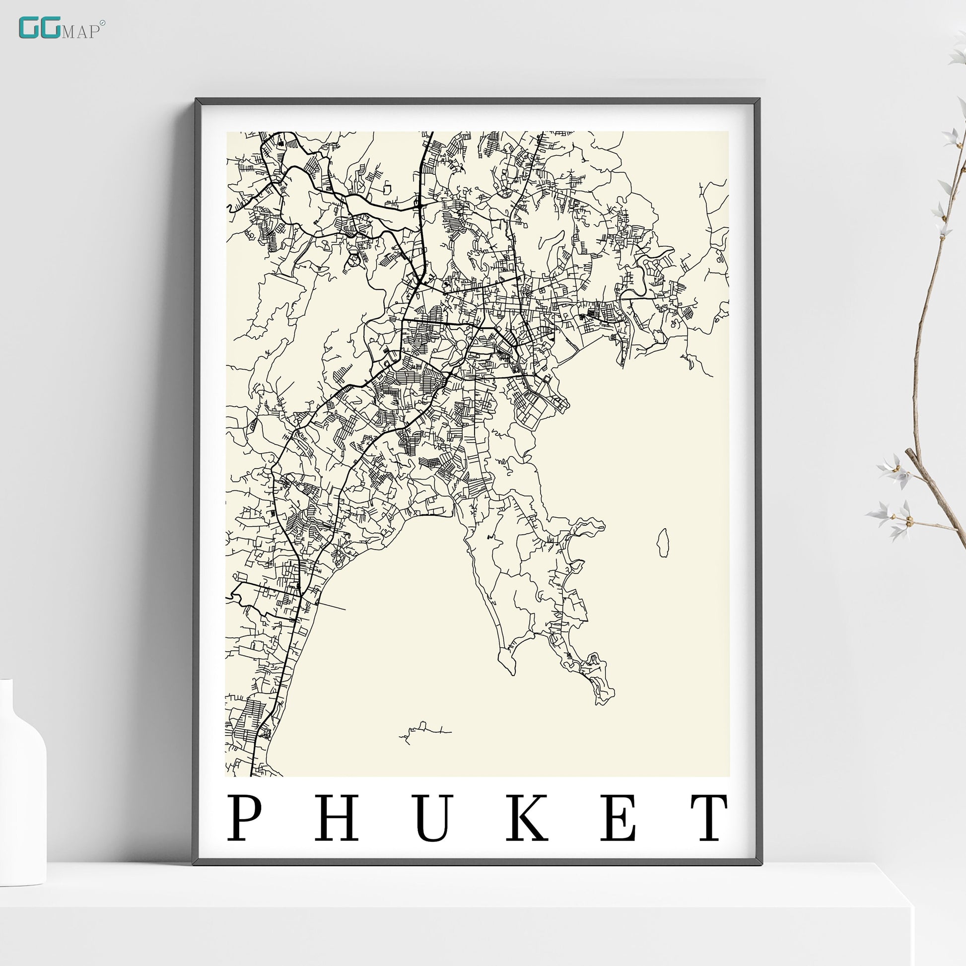 a black and white map of phuket