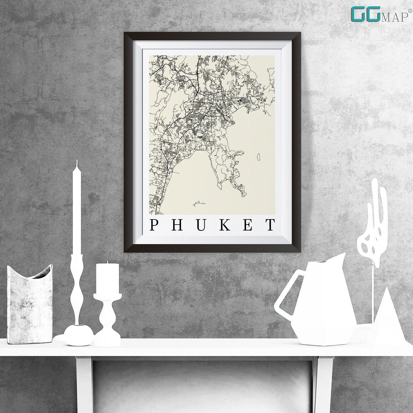 City map of PHUKET - Phuket Open White map - Home Decor - Travel map - Print map - Phuket map - Map art - Thailand - GGMap