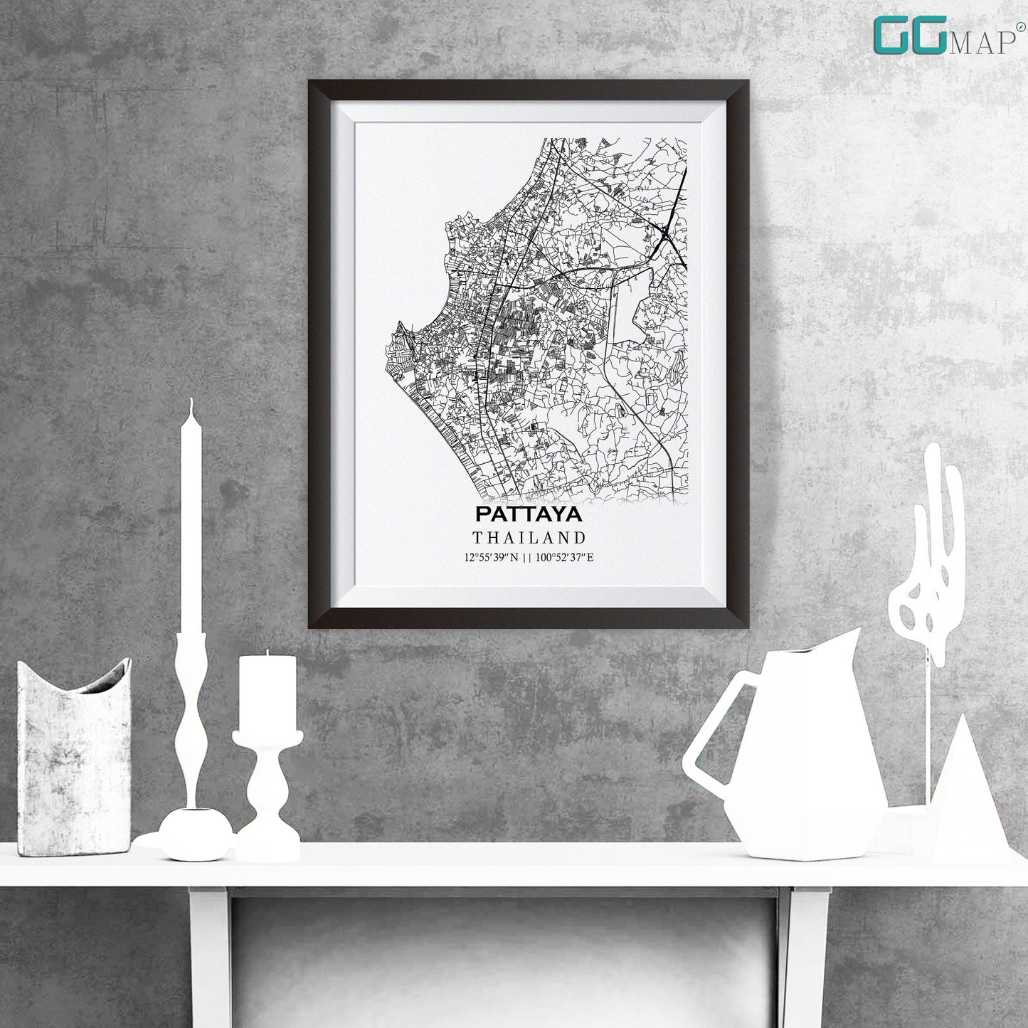 City map of PATTAYA - Pattaya Classic map - Home Decor - Travel map - Print map - Pattaya map - Map art - Thailand - GGMap