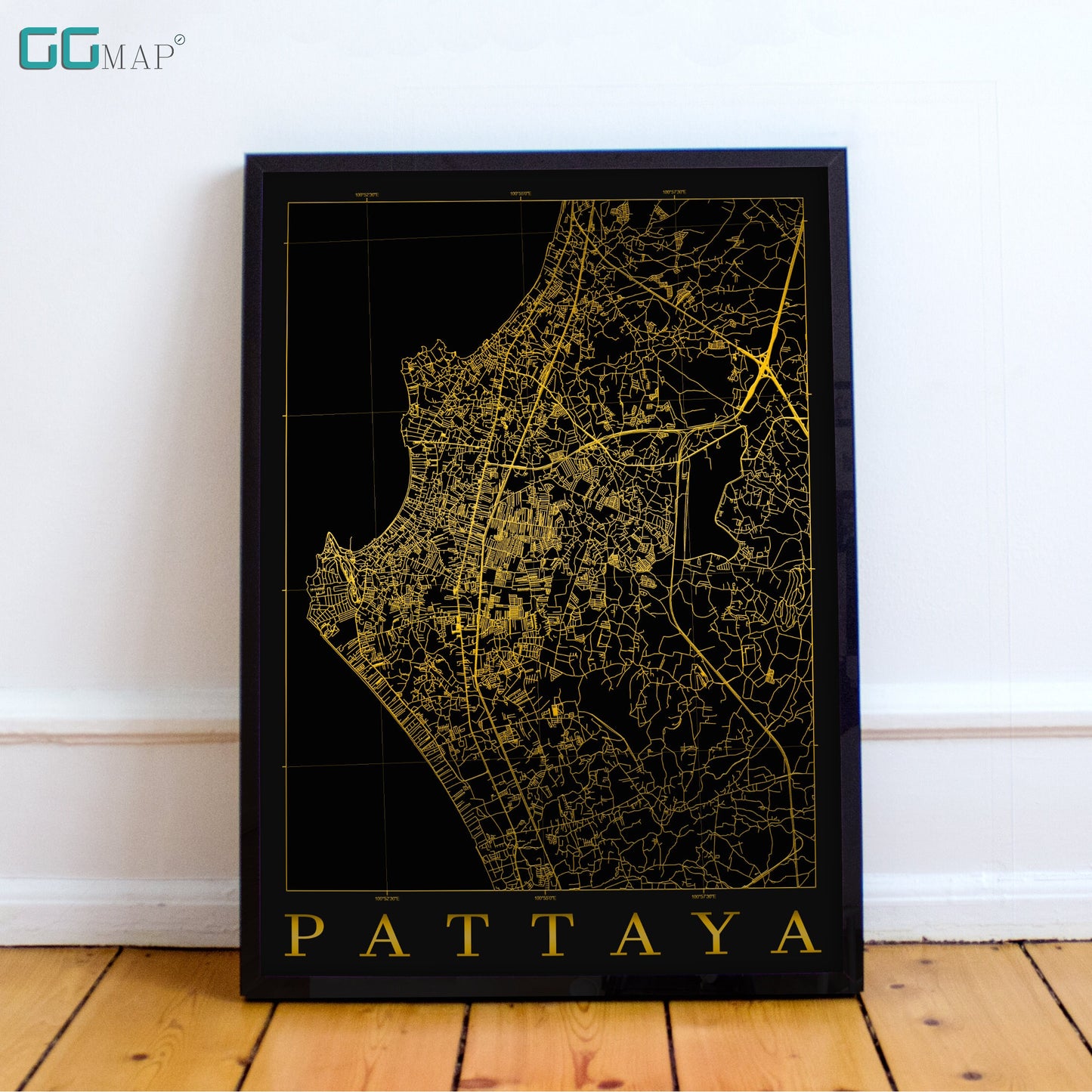 City map of PATTAYA - Pattaya Black Gold map - Home Decor - Travel map - Print map - Pattaya map - Map art - Thailand - GGMap