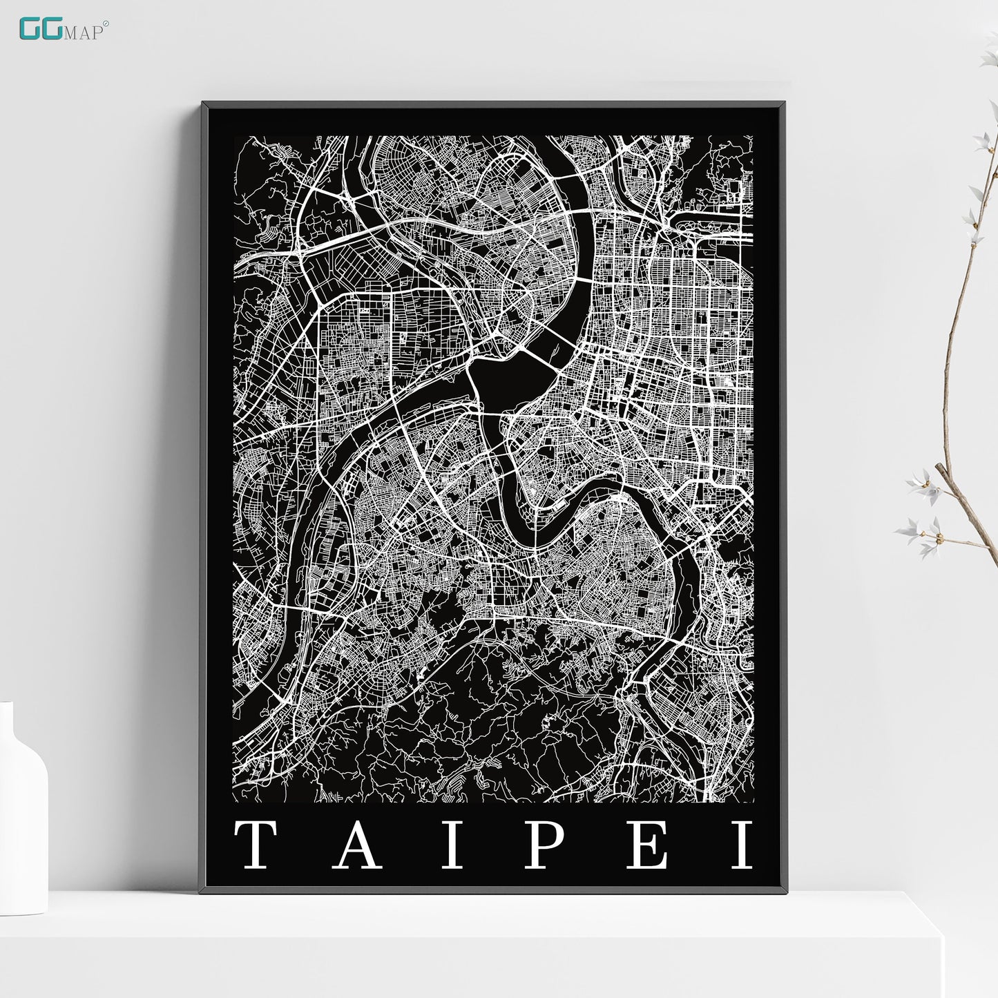 a black and white poster of a city map