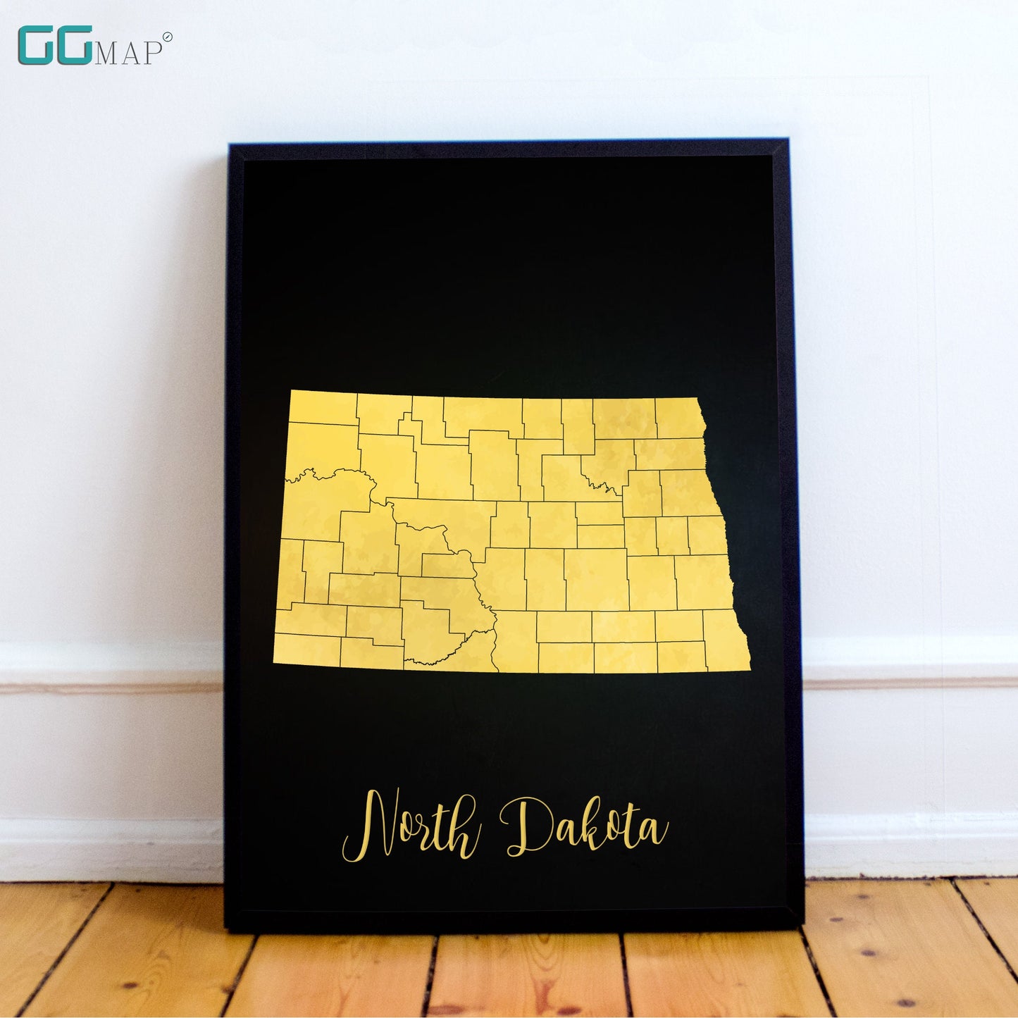 NORTH DAKOTA map - North Dakota gold map - Travel poster - Home Decor - Wall decor - Office map - North Dakota gift - GeoGIS studio