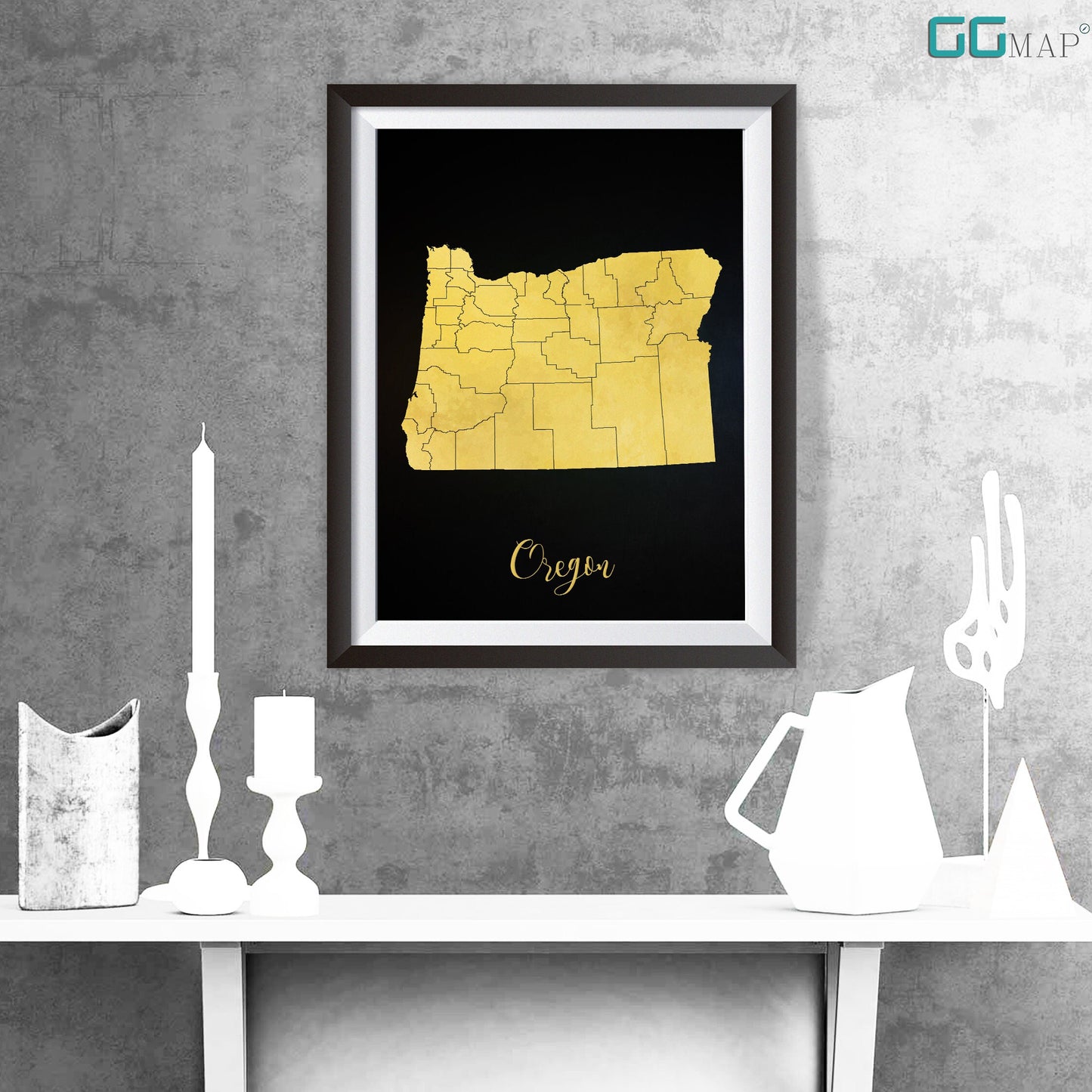 OREGON map - Oregon gold map - Travel poster - Home Decor - Wall decor - Office map - Oregon gift - GeoGIS studio