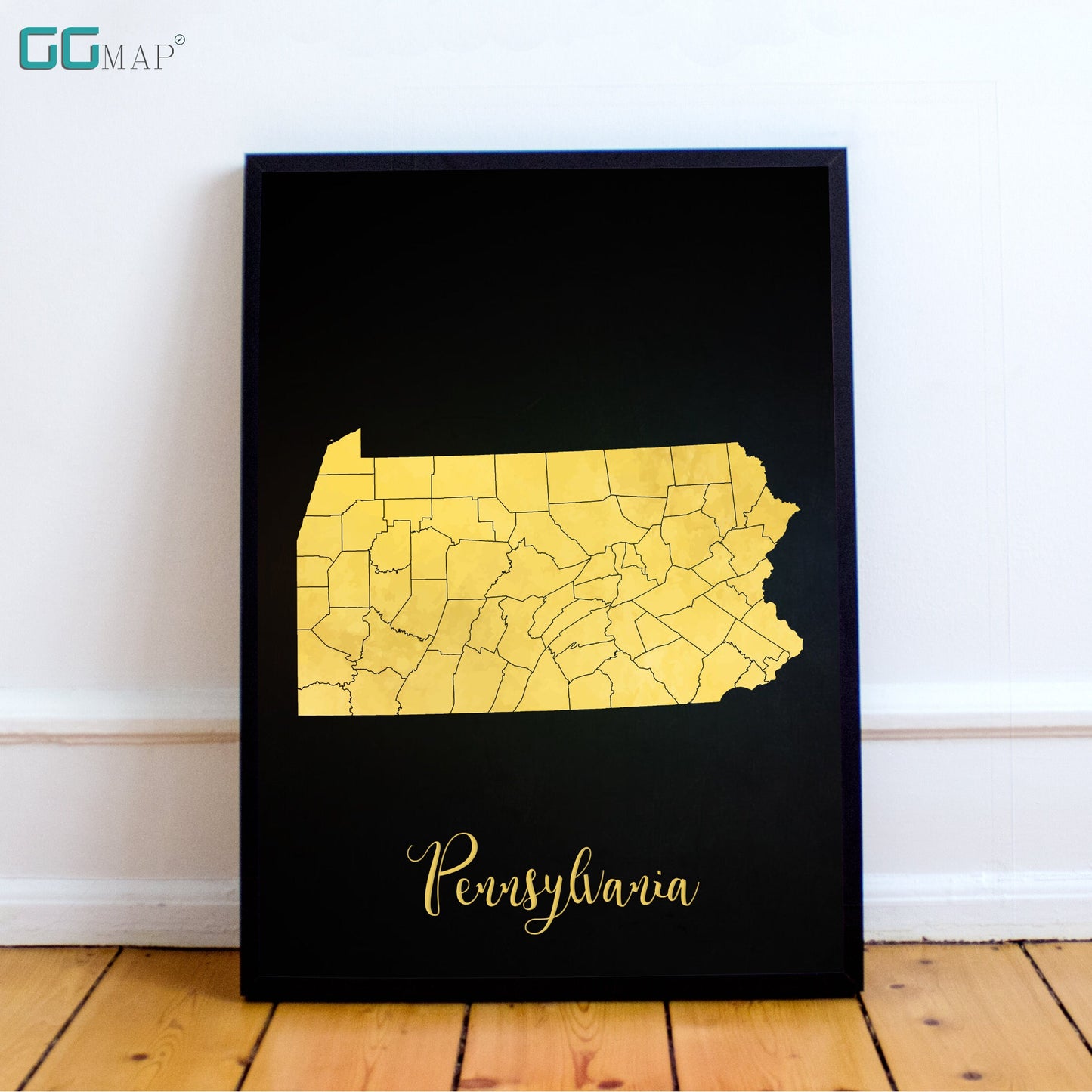 PENNSYLVANIA map - Pennsylvania gold map - Travel poster - Home Decor - Wall decor - Office map - Pennsylvania gift - GeoGIS studio