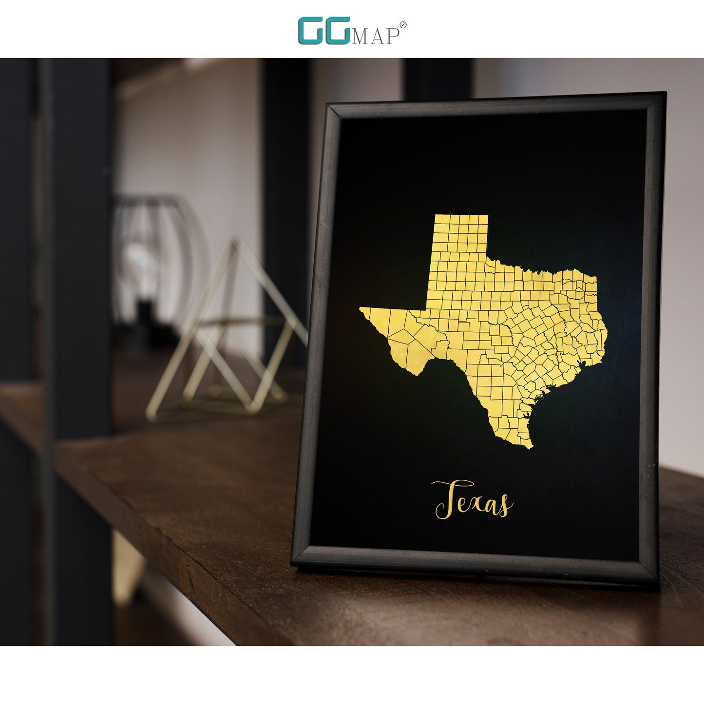 TEXAS map - Texas gold map - Travel poster - Home Decor - Wall decor - Office map - Texas gift - GeoGIS studio