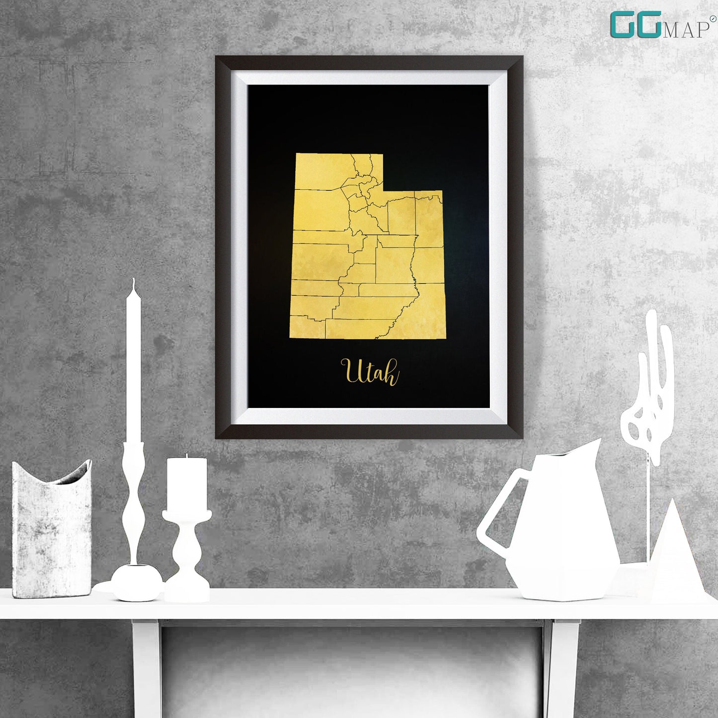 UTAH map - Utah gold map - Travel poster - Home Decor - Wall decor - Office map - Utah gift - GeoGIS studio