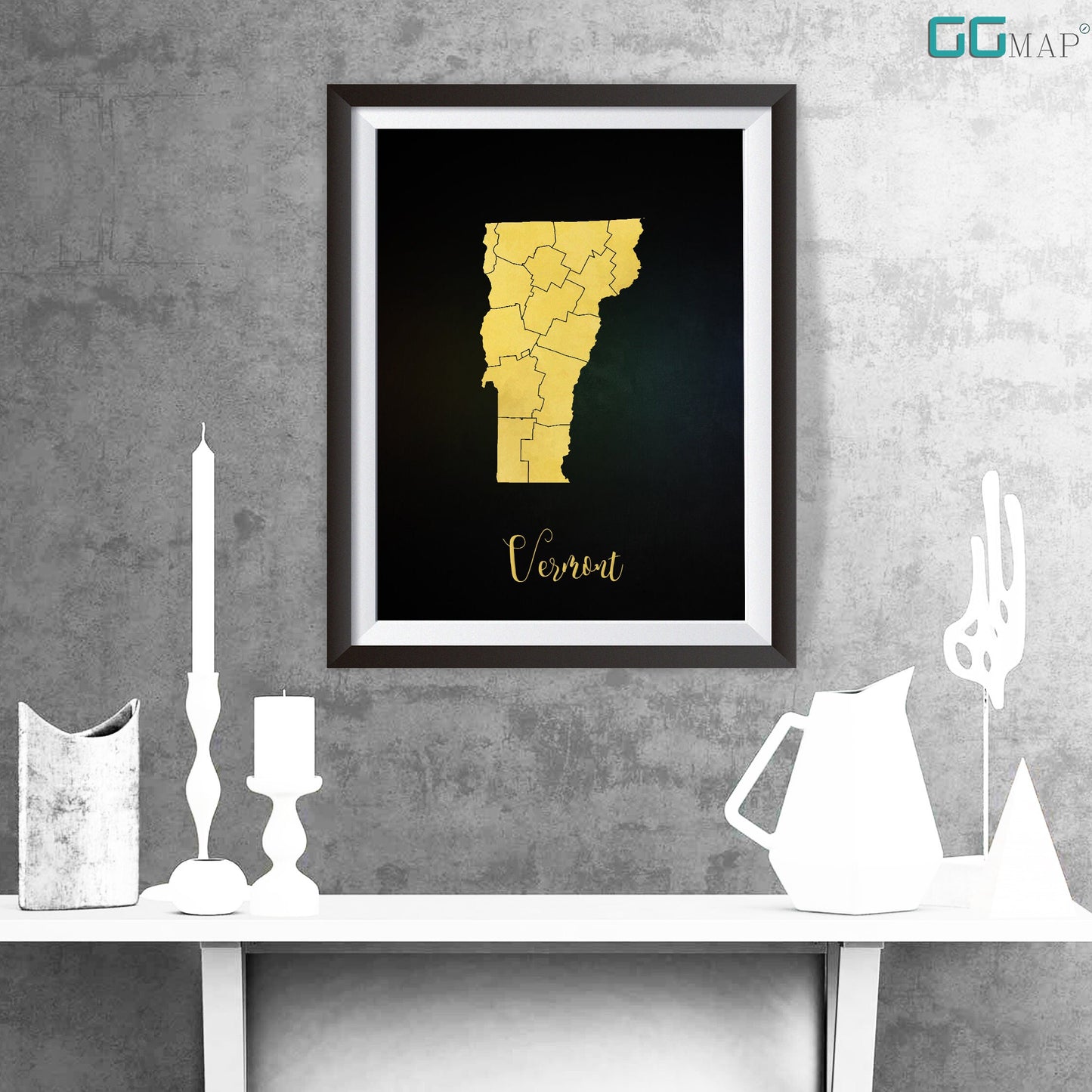 VERMONT map - Vermont gold map - Travel poster - Home Decor - Wall decor - Office map - Vermont gift - GeoGIS studio