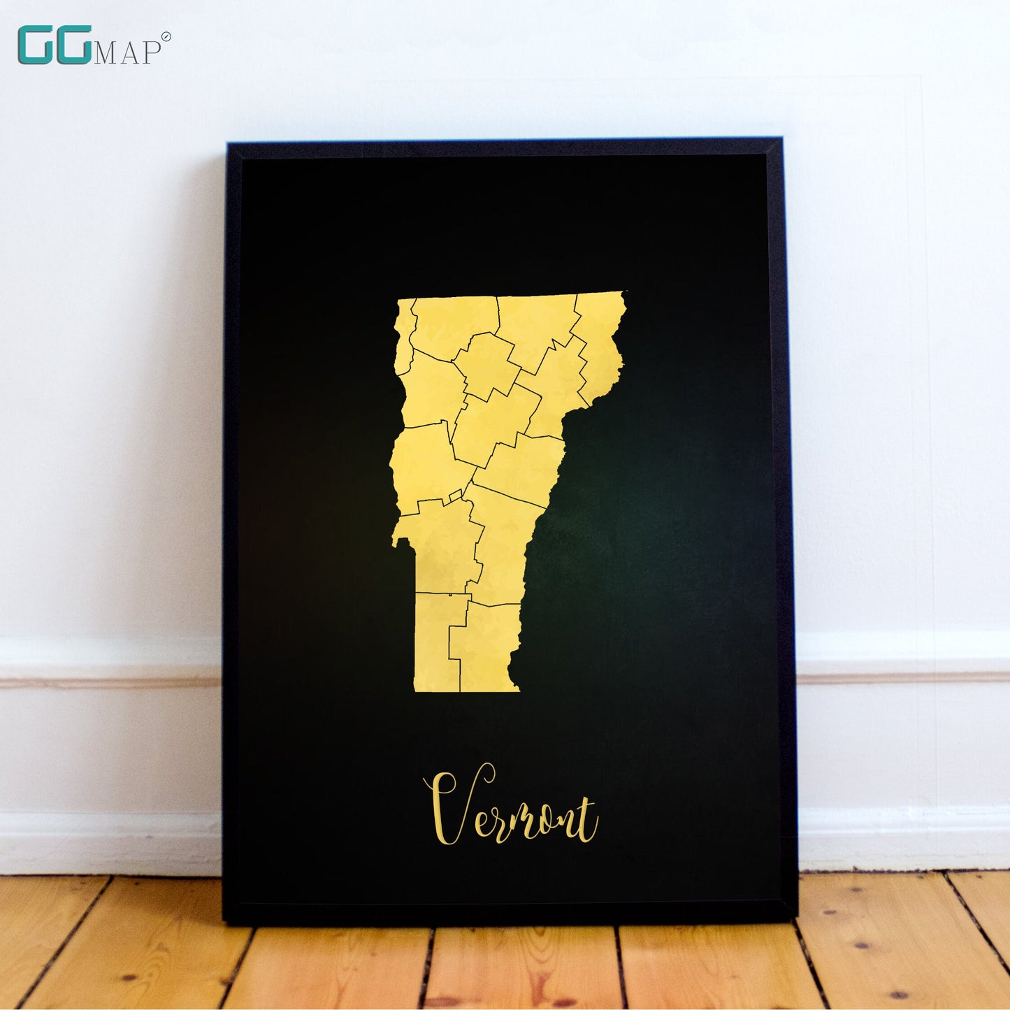 VERMONT map - Vermont gold map - Travel poster - Home Decor - Wall decor - Office map - Vermont gift - GeoGIS studio