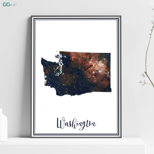 WASHINGTON map - Washington heart nebula map - Home Decor - Wall decor - Office map - Washington gift - GeoGIS studio