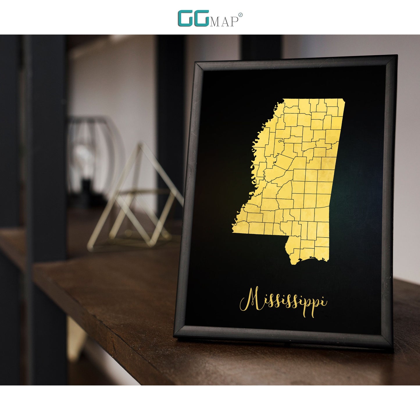 MISSISSIPPI map - Mississippi gold map - Travel poster - Home Decor - Wall decor - Office map - Mississippi gift - GeoGIS studio