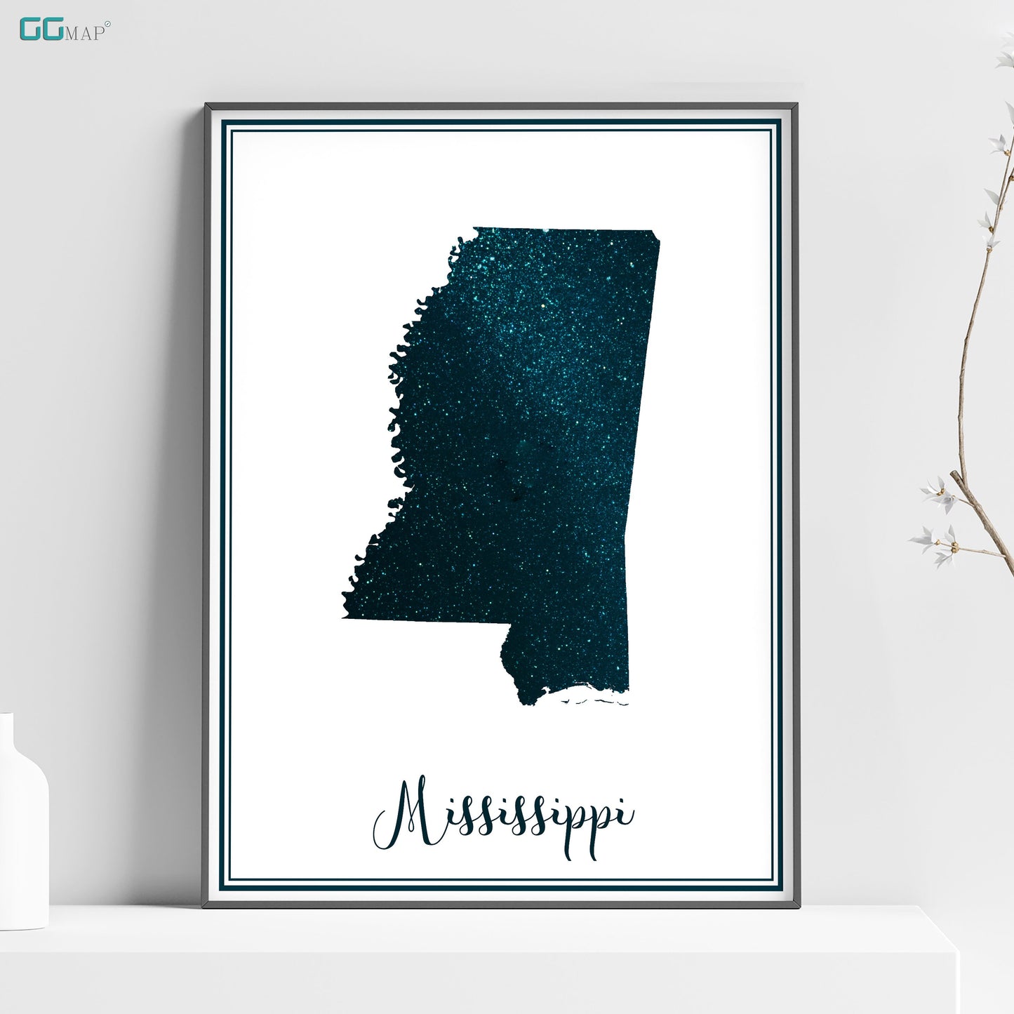 a picture of the state of mississippi on a shelf